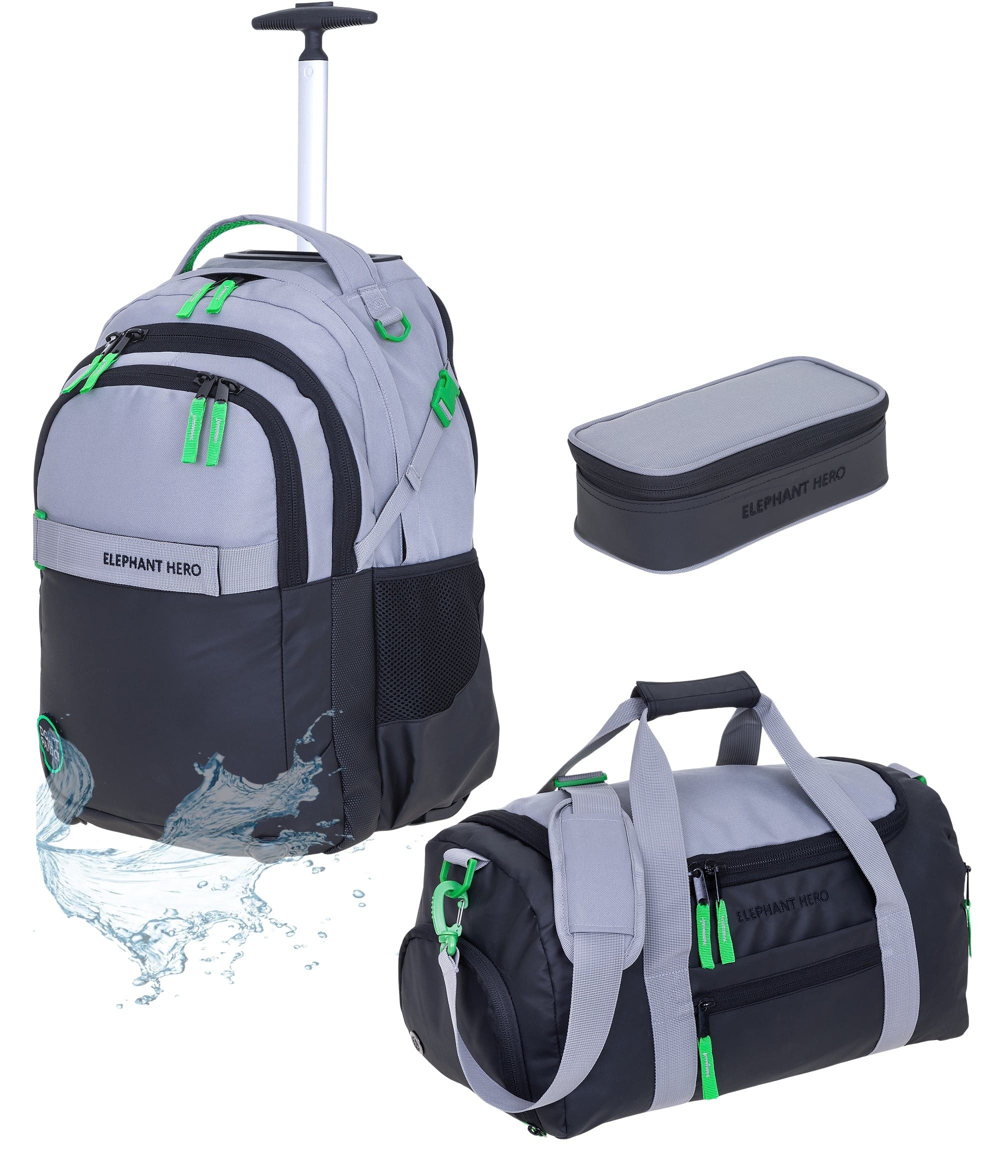 ELEPHANT Schulrucksack Schultrolley Trolley Hero Signature Schulrucksack (3 Teile Set), Rucksacktrolley Schule Rucksack Trolly, Sporttasche, Mäppchen Box +tsm
