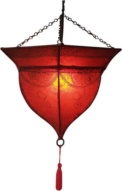 Guru-Shop Deckenleuchten Henna - Leder Deckenlampe - Mali rot, Leuchtmittel nicht inklusive