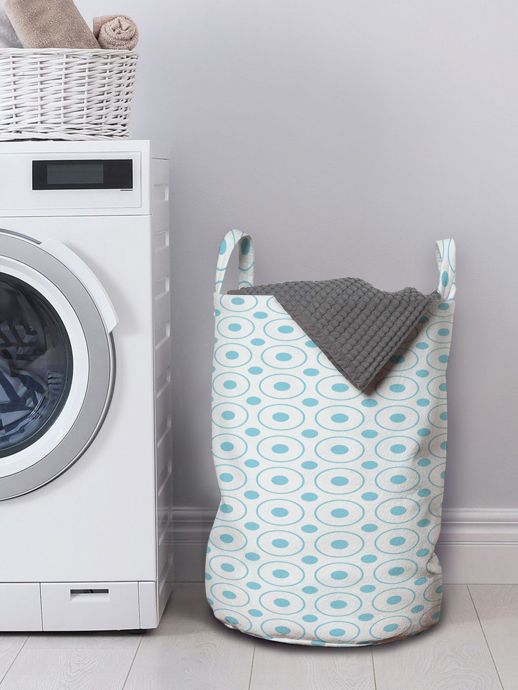 Blue Wäschekorb Wäschesäckchen Kordelzugverschluss Dots Vintage für Waschsalons, mit Abakuhaus Griffen symmetrische