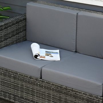 Outsunny Loungesofa Poly-Rattan Sofa mit Kissen 2-Sitzer, Rattansofa 1 Teile, Grau 130 x 70 x 80 cm