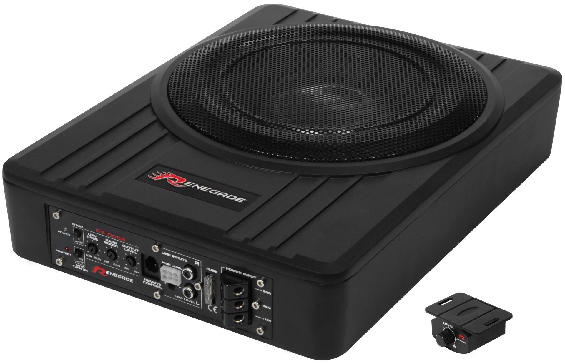 Renegade RS1000A 25 cm (10) Aktiv-Subwoofer-System RS-1000A Untersitz Auto-Subwoofer (125 W, max.: W 25 cm)