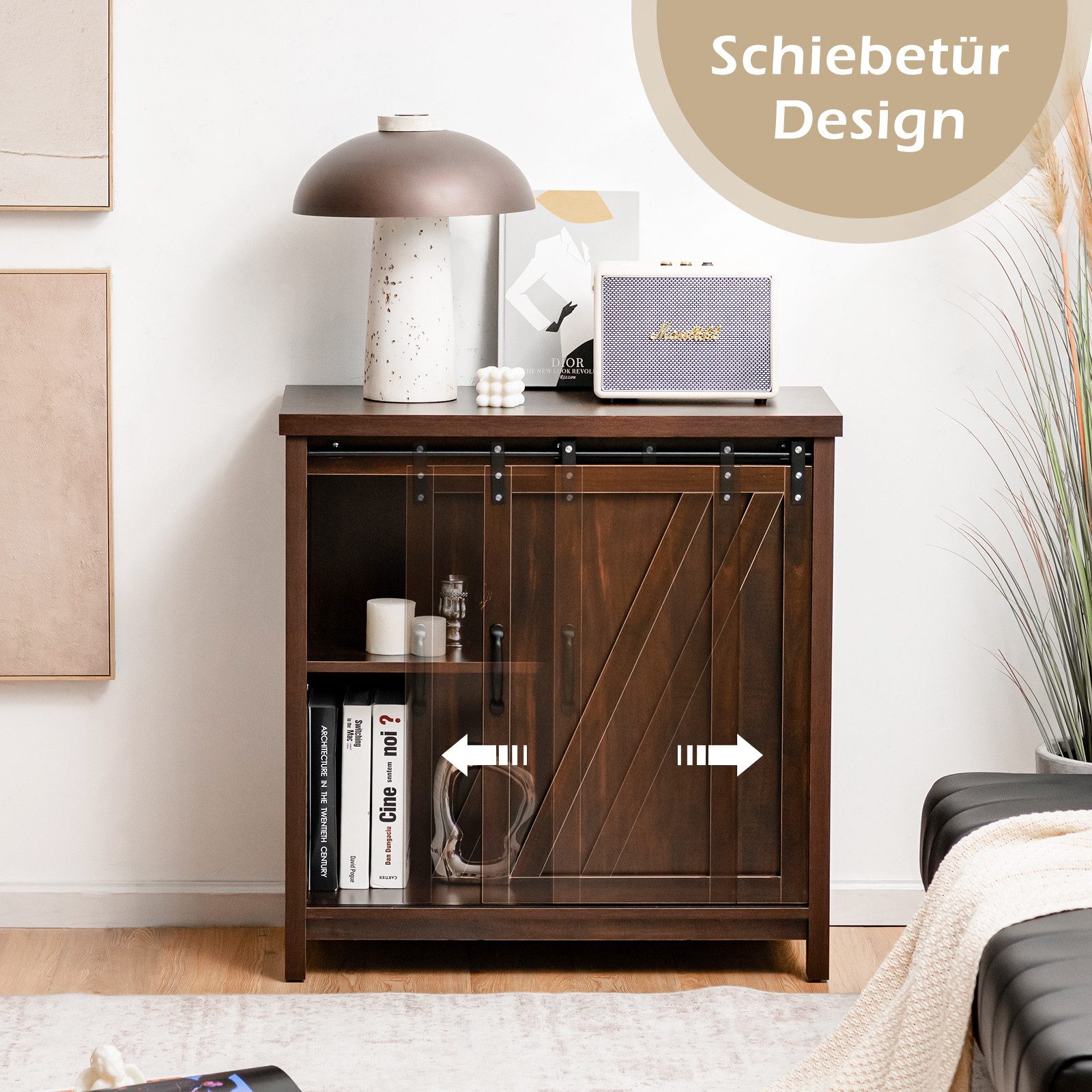 COSTWAY Sideboard, Küchenschrank Buffet Holz, mit Schiebetüren & 4 Fächern günstig online kaufen
