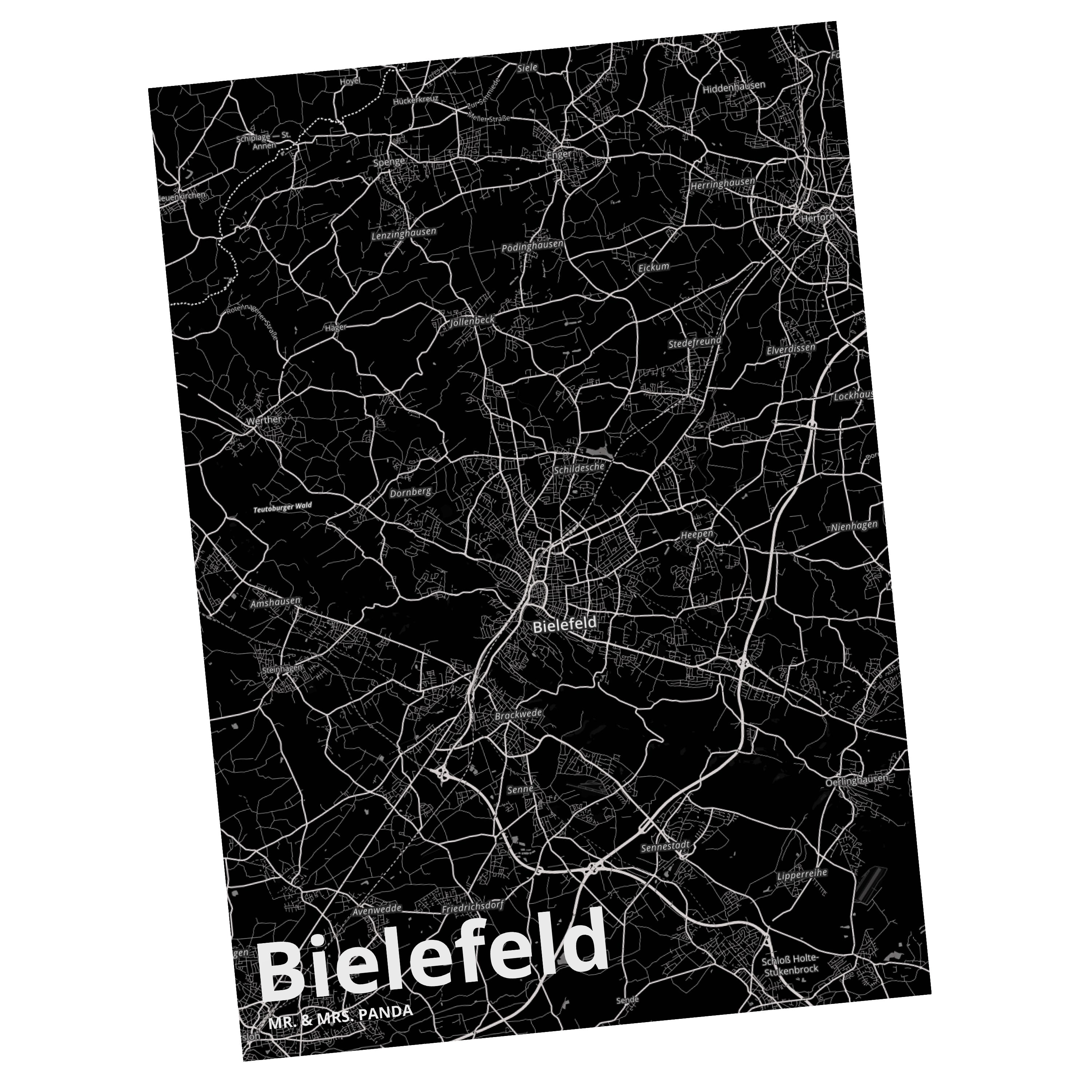 Mr. & Mrs. Panda Postkarte Bielefeld - Geschenk, Stadt Dorf Karte Landkarte Map Stadtplan, Gesch