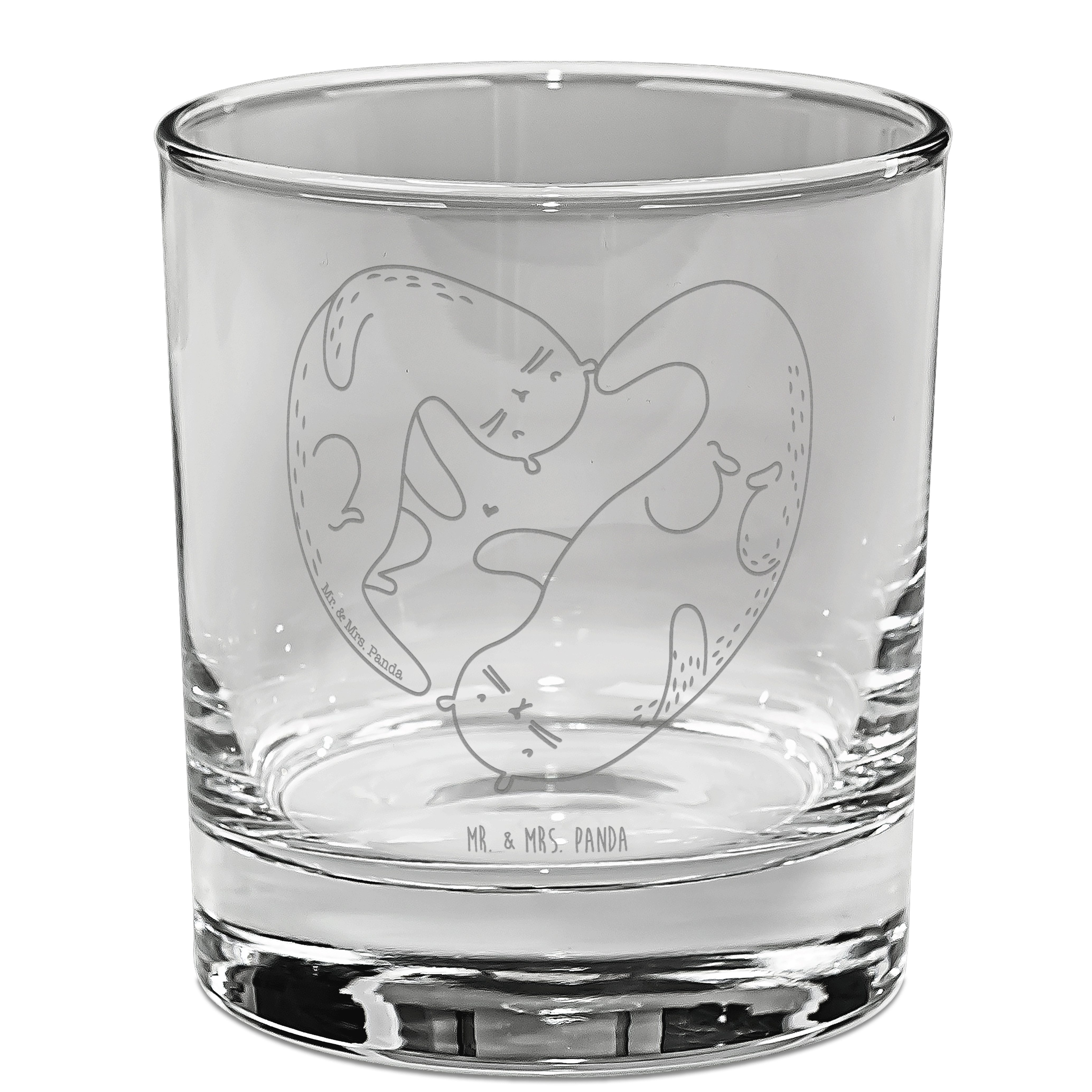 Mr. & Mrs. Panda Glas Otter Herz - Transparent - Geschenk, Hochzeitstag, Ginglas mit Spruch, Premium Glas, Magisches Design