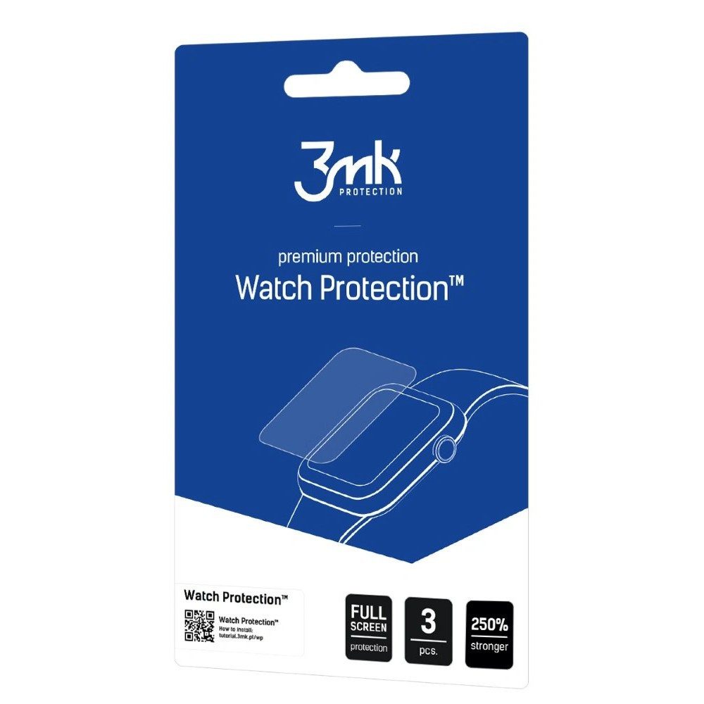 3MK Displayschutzfolie Uhrenglasschutz Smartwatchfolie Displayschutz für Garett Move, Spar-Set, 3 Stück, Rundumschutz, kratzfest, 250 % stärker, 0,2 mm dünn