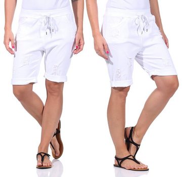 Strandshorts Sommerliche Bermuda für Damen kurze Hose im leichten Distressed Look casual, basic, elastisch, Stretch