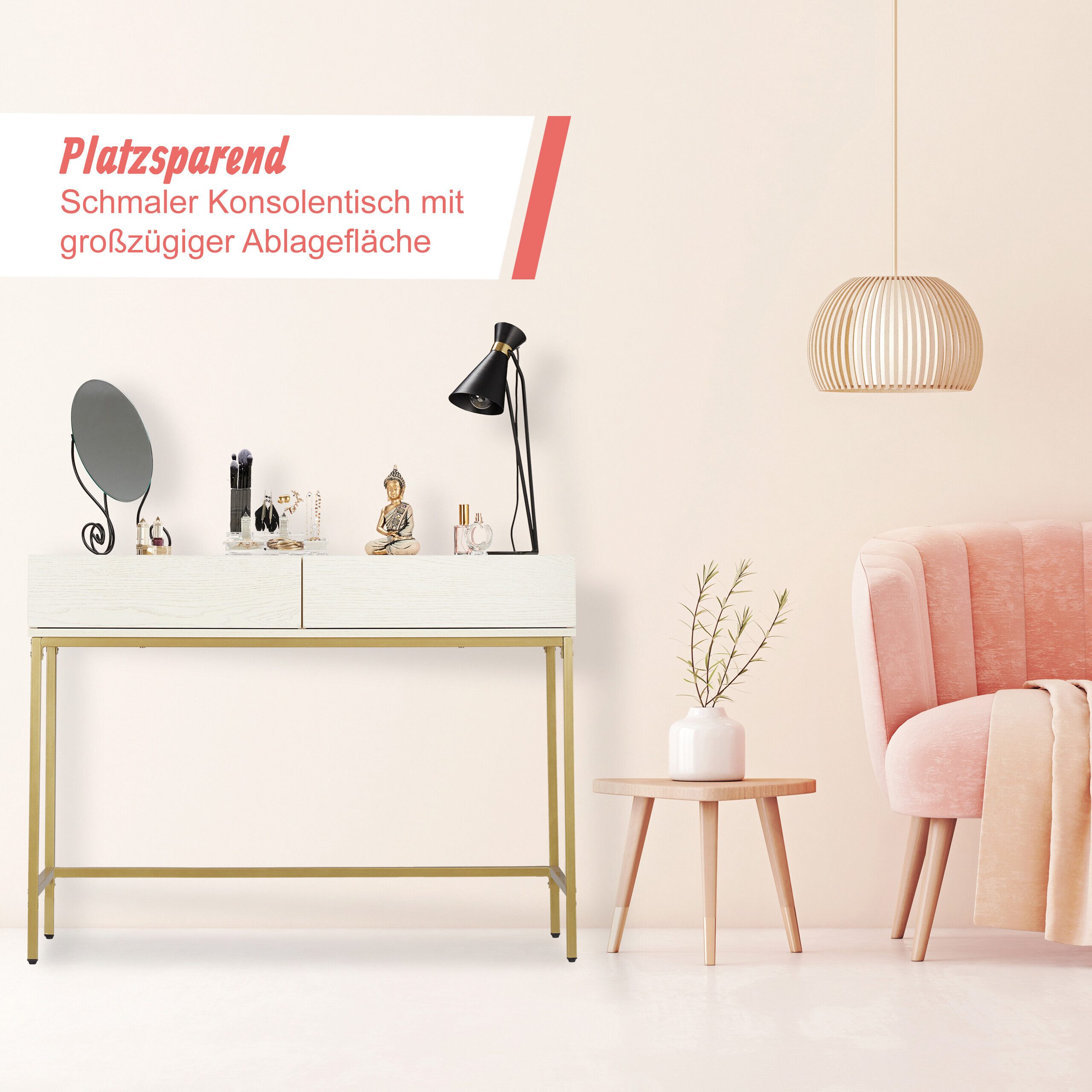 relaxdays Konsolentisch Gold Weiß (1-St) – Bild 2 von 5
