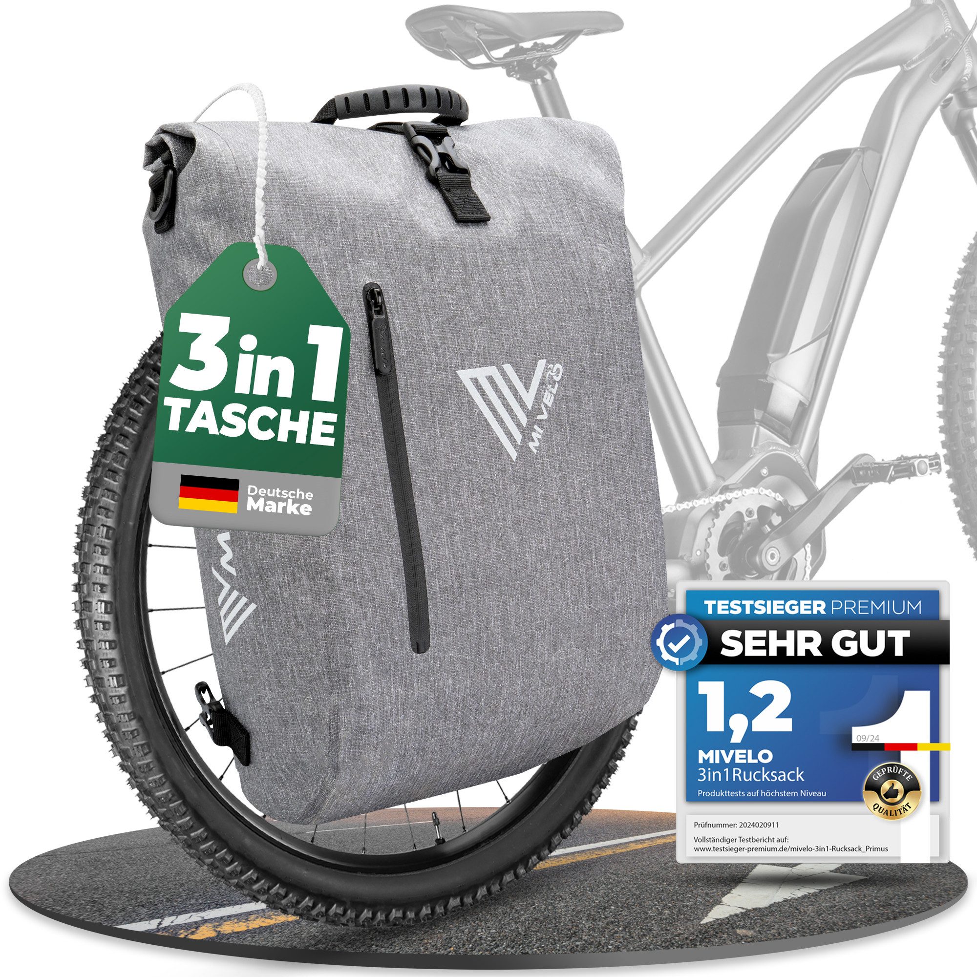 MIVELO Fahrradtasche 3in1 Gepäckträgertasche, Rucksack für Fahrrad Gepäckträger wasserdicht