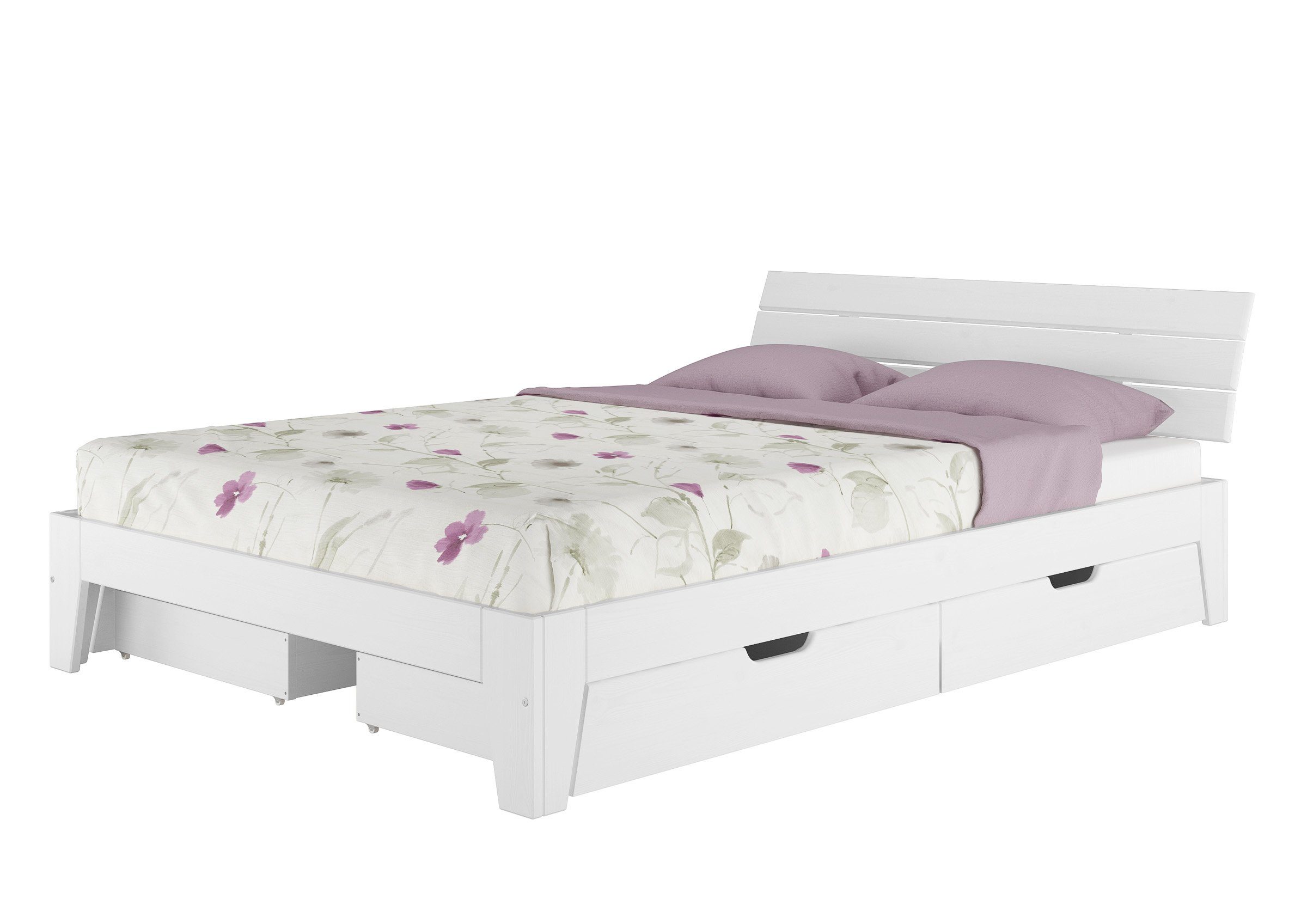 ERST-HOLZ Bett Komfortables Futonbett 160x200 Kiefer massiv weiß mit Stauraum, Kieferwaschweiß