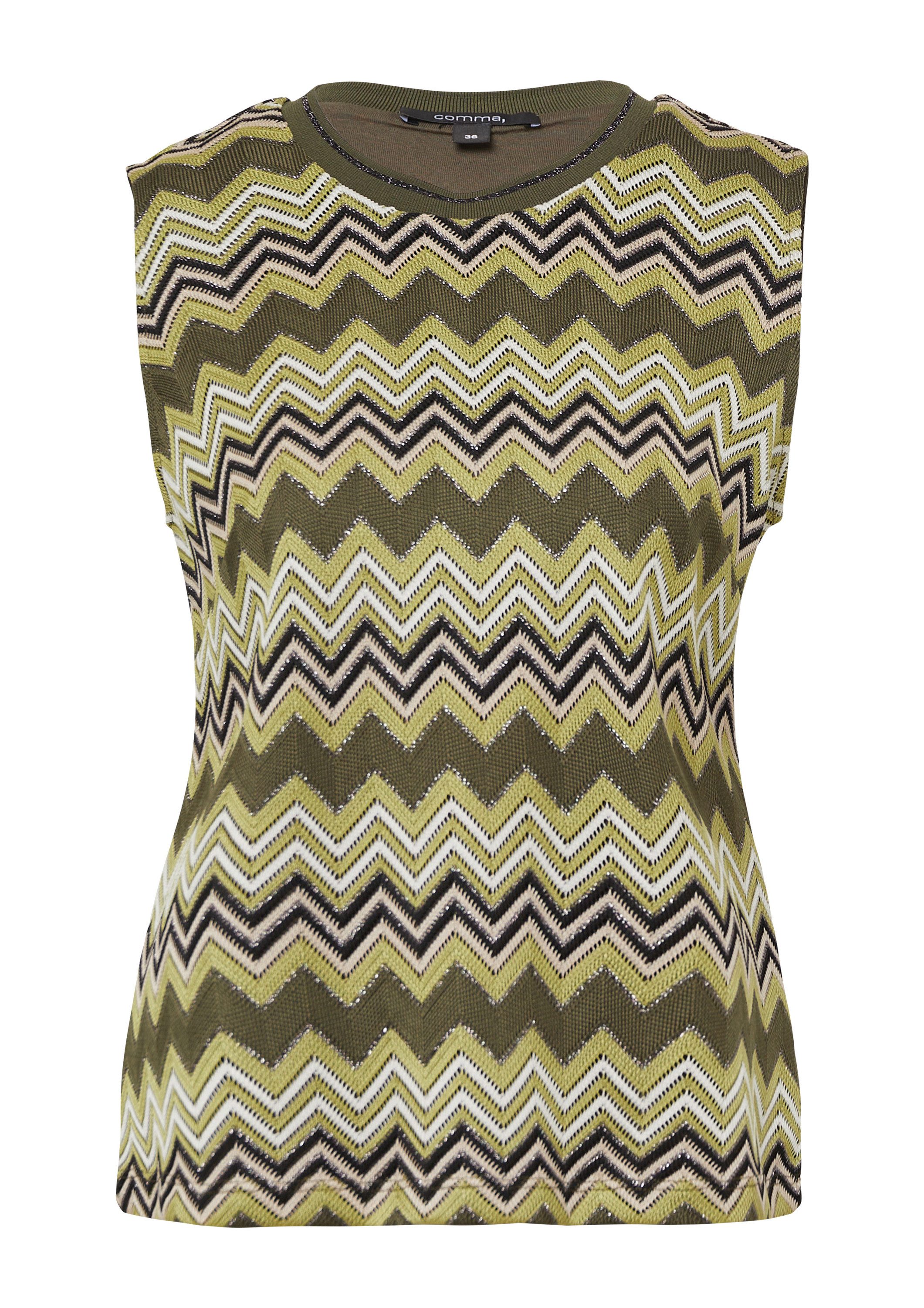 comma Muskelshirt T-Shirt Stricktop mit Zick-Zack-Muster günstig online kaufen
