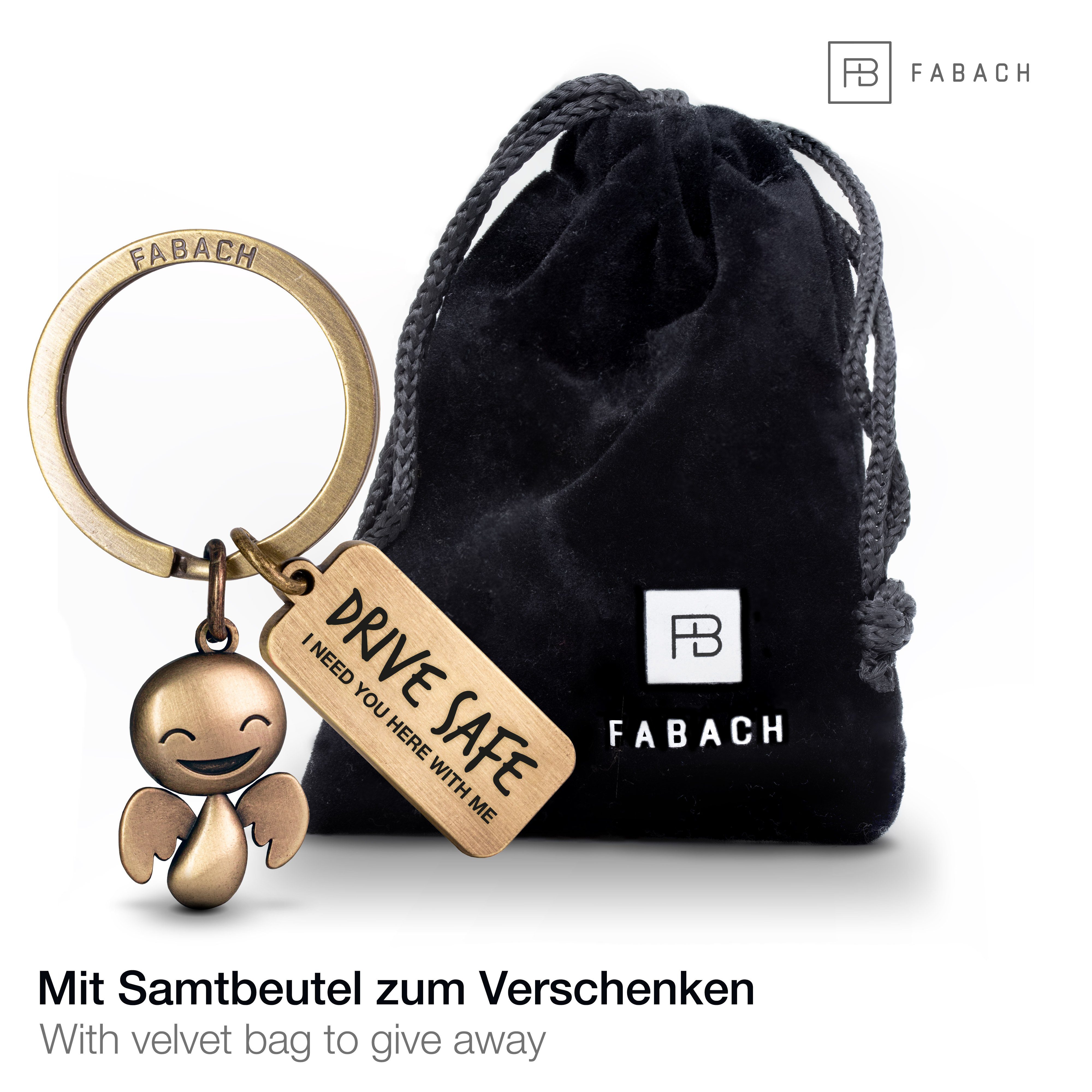 Gravur Auto Bronze mit Drive - Geschenk Safe Glücksbringer Antique Schutzengel FABACH Happy Schlüsselanhänger