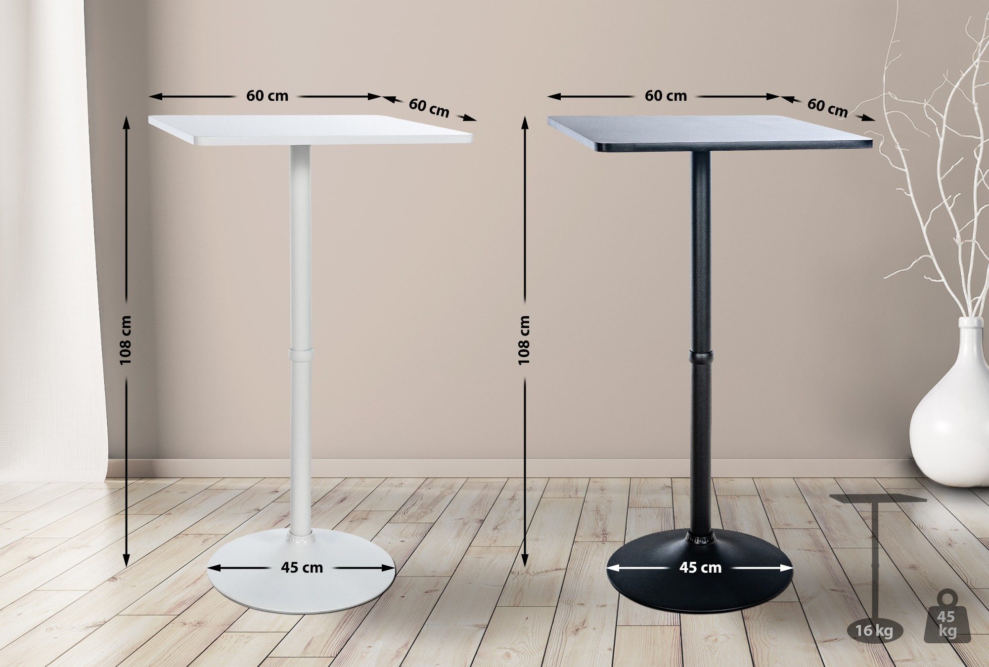 CLP Bartisch Stehtisch eckig (1er), mit Holz-Tischplatte & Metall-Gestell, Bartheke, Tresentisch