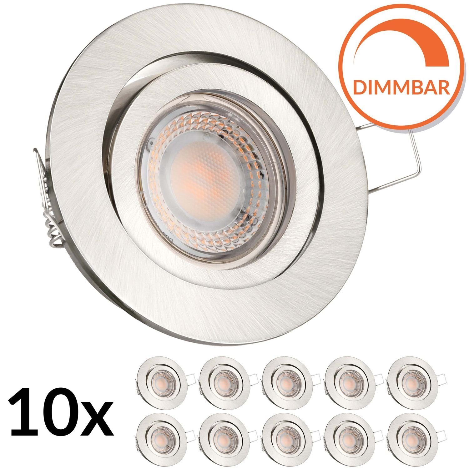 Einbaustrahler flach edelstahl LEDANDO silber extra 10er gebürste LED LED / in Set Einbaustrahler