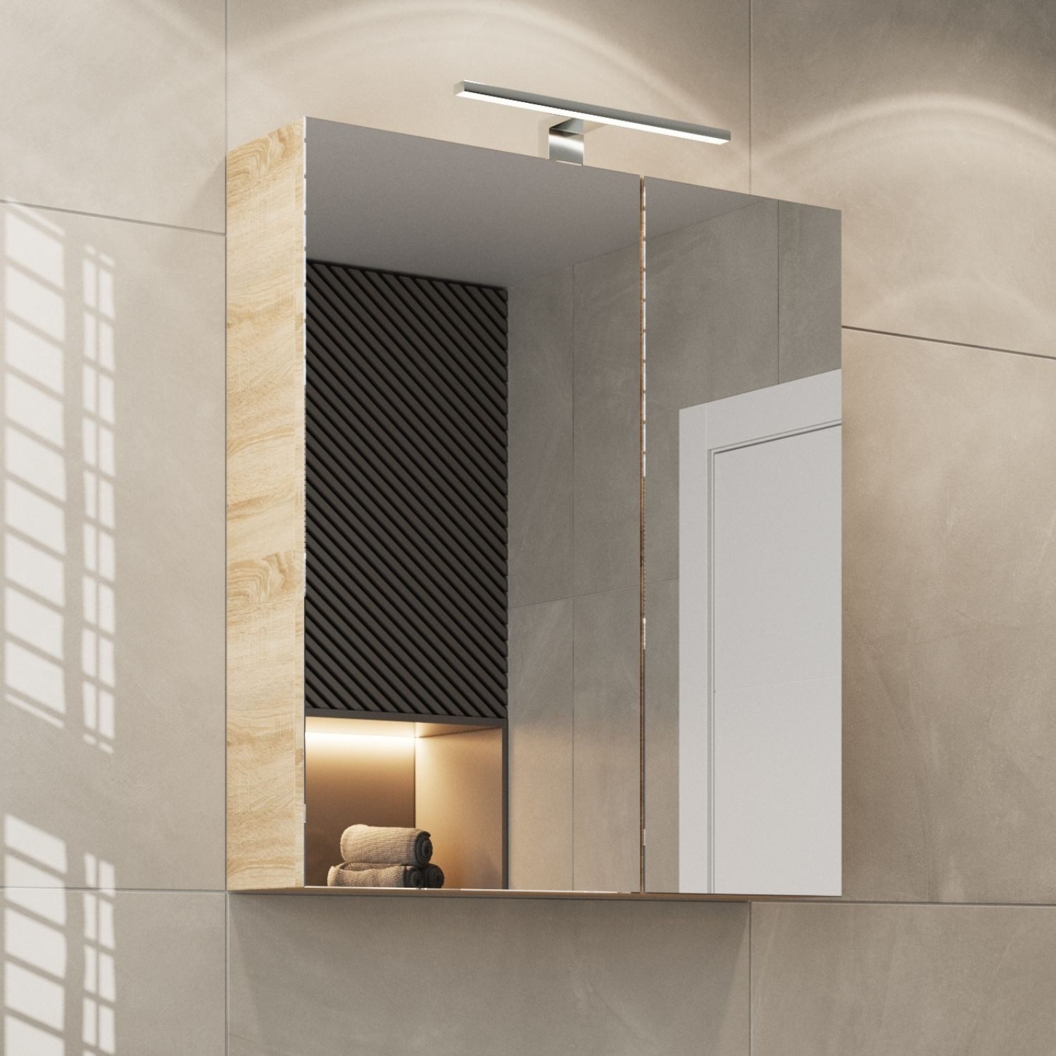 Planetmöbel Badezimmerspiegelschrank Spiegelschrank mit LED Beleuchtung 60c günstig online kaufen