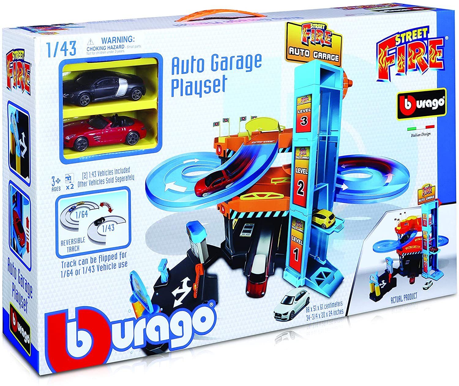 Bburago Spielzeug-Auto Street Fire - Auto Garage inkl. 2 Fahrzeugen