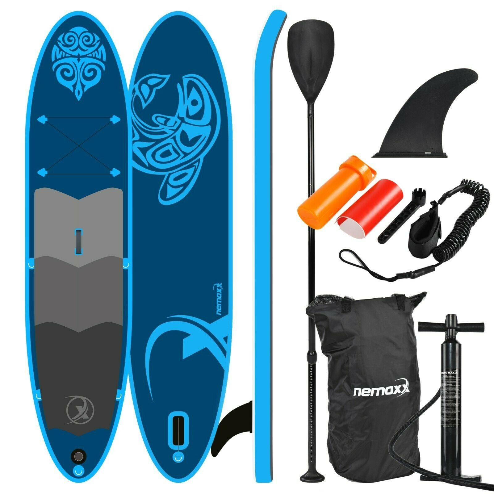 NEMAXX uvm) (Set, Finne, PB Mit Transport-Rucksack 330 SUP-Paddel, Teleskop-Aluminium-Paddel,