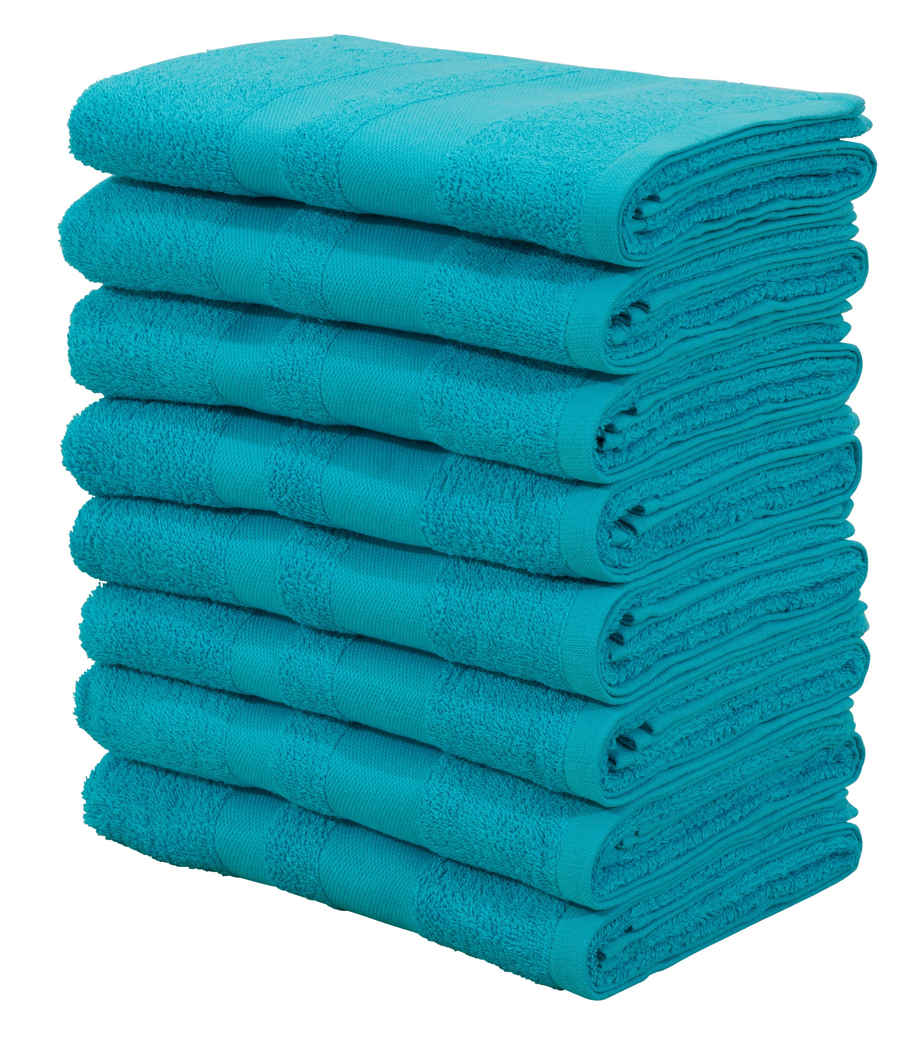 my home Handtuch Set Vanessa, Walkfrottee, (Set, 8-tlg), Handtücher mit Bordüre, einfarbiges Handtuch-Set aus 100% Baumwolle türkis
