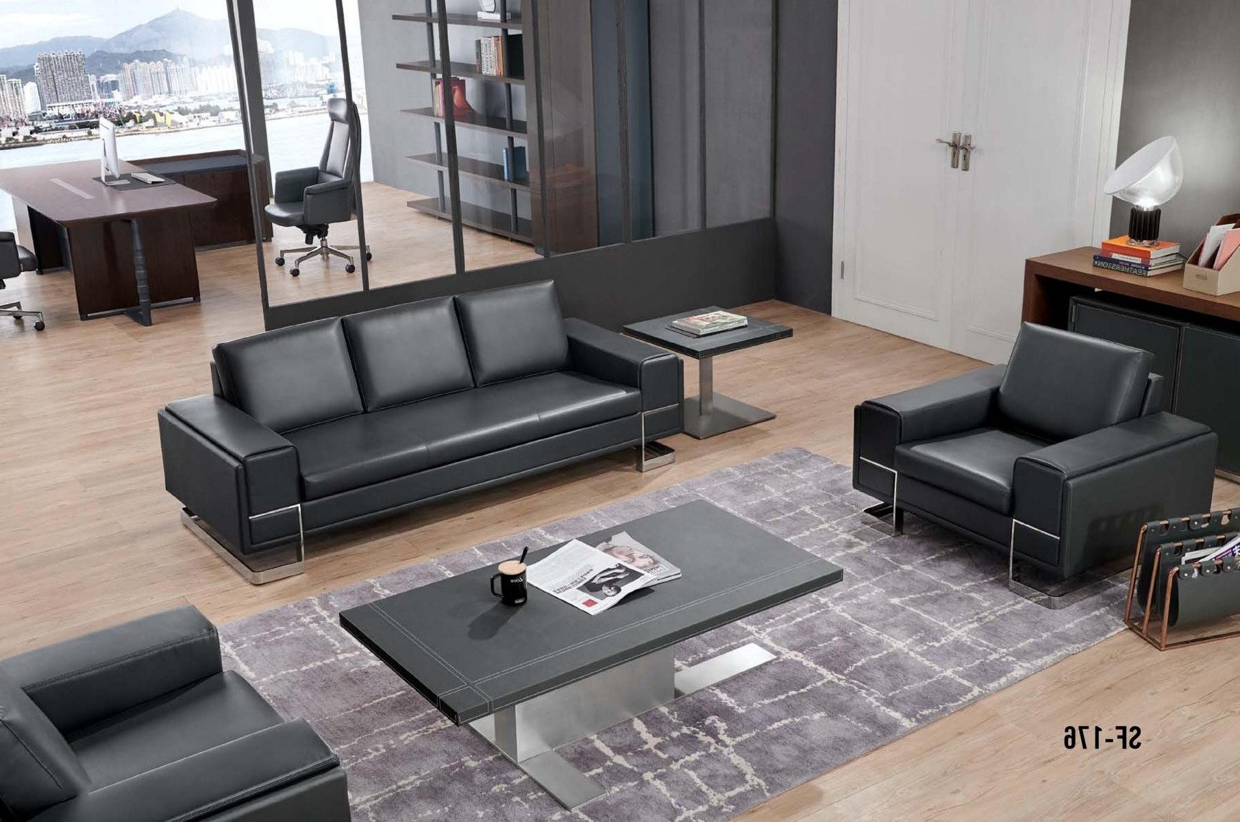 Xlmoebel Polstergarnitur Kunstleder Sofa-Set Schwarz mit Edelstahl-Details modern, (3-tlg), Made in Europa