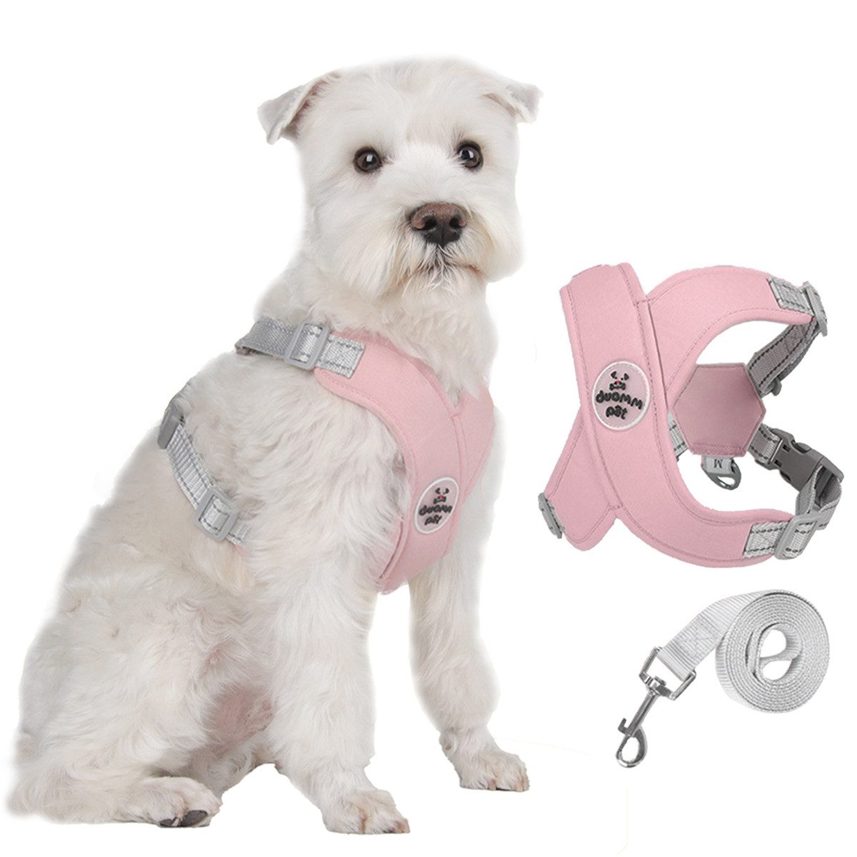 KINSI Hunde-Geschirr Hundegeschirr, Hundeweste mit Leine, Brustgeschirr für Haustiere, Geeignet für 6-10 kg Verstellbarer, reflektierender Hunde-Brustgurt