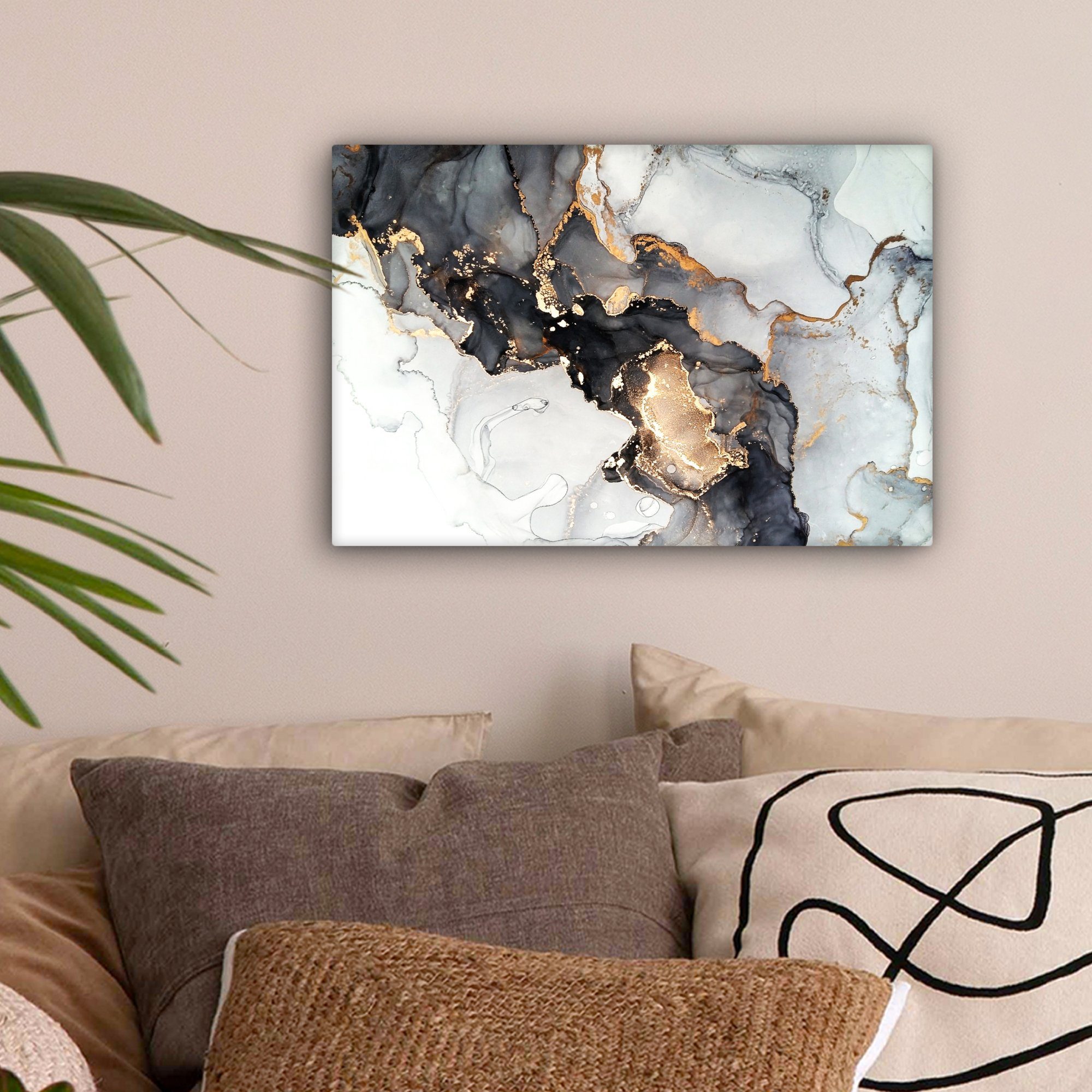 OneMillionCanvasses® Leinwandbild Marmor - Schwarz - Weiß - Gold - Luxus - günstig online kaufen