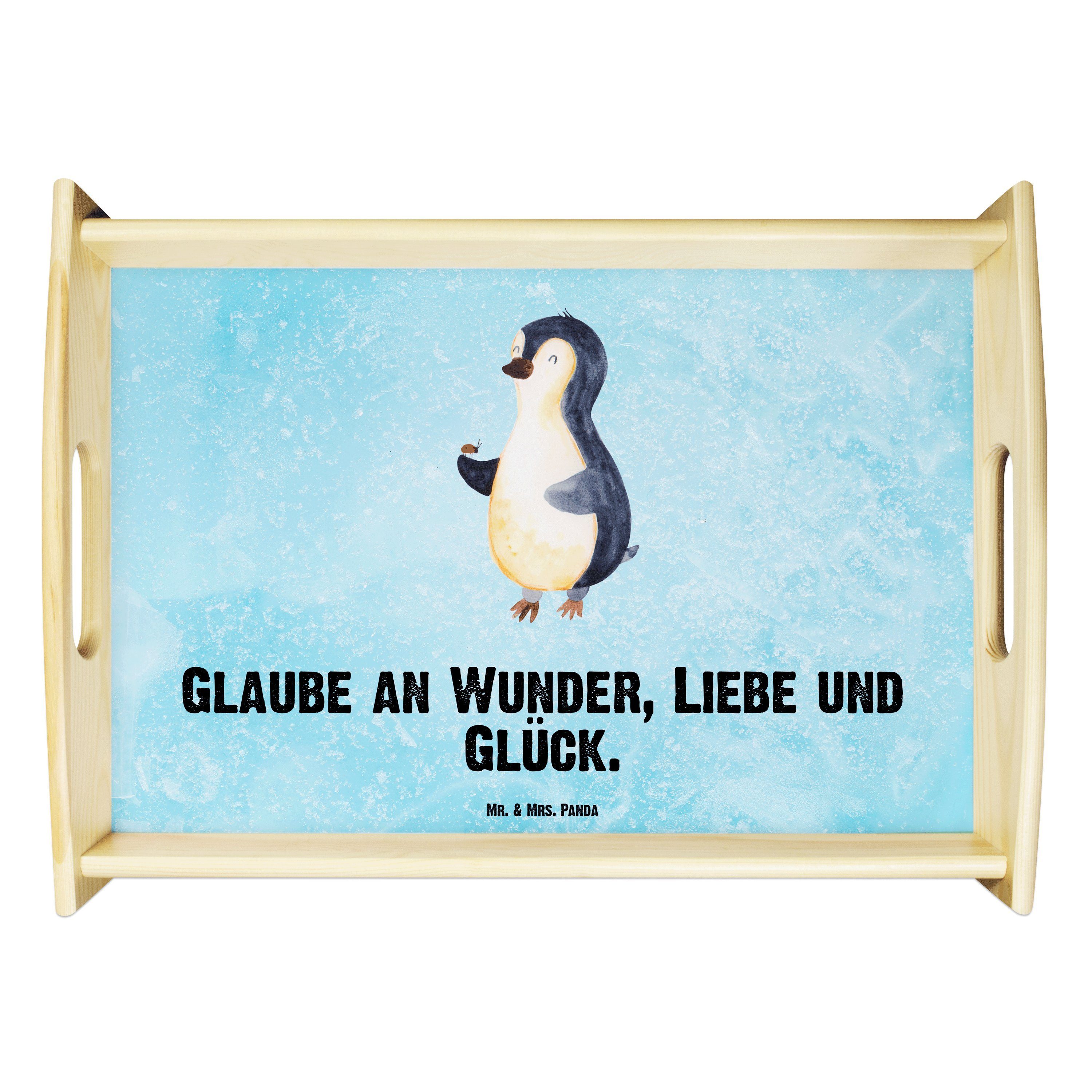 Dekotabl, Echtholz - (1-tlg) Marienkäfer lasiert, Eisblau Mrs. Panda Pinguin Geschenk, Frühstückstablett, Tablett Mr. - &