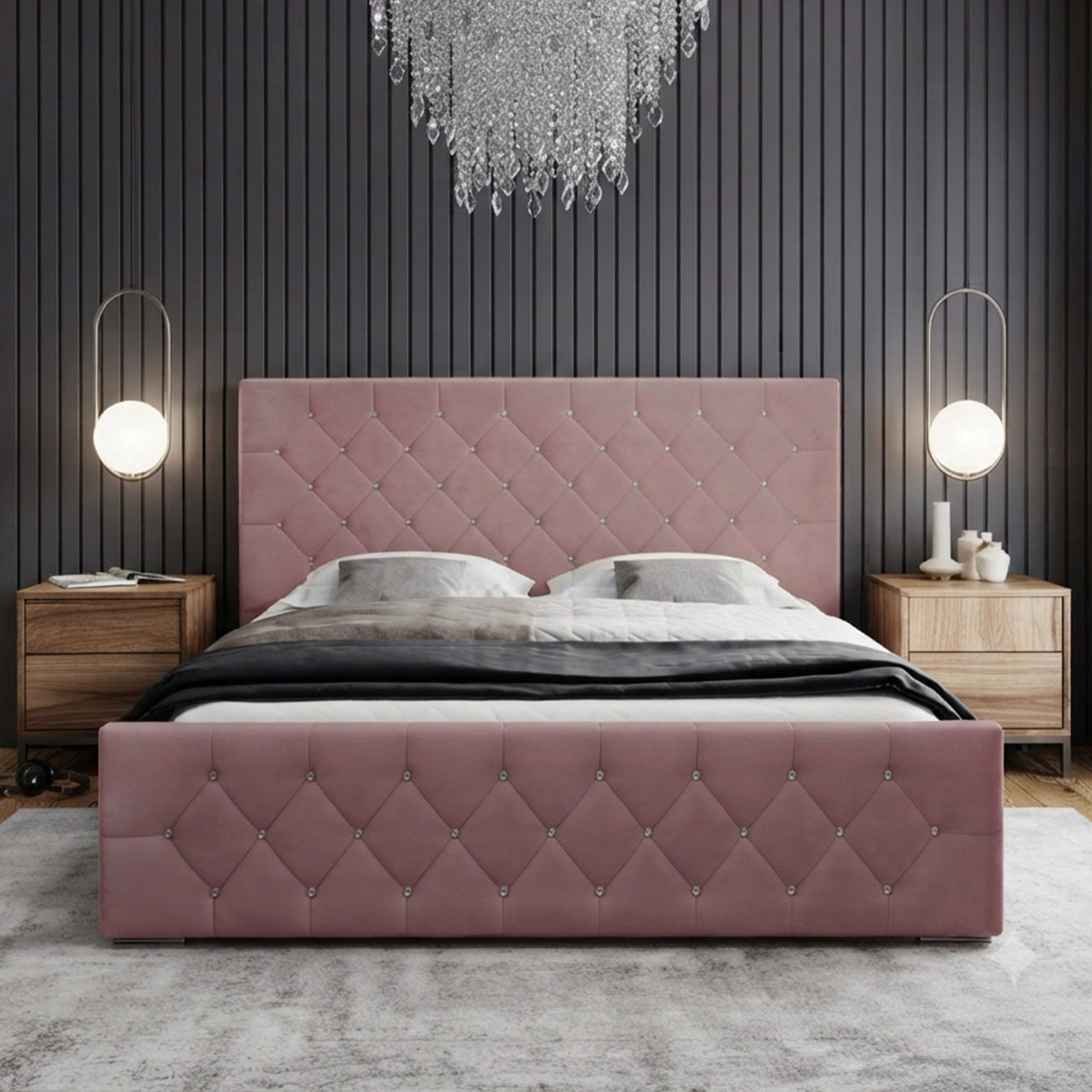Goldstoff Polsterbett mit Kristallen, Stauraumbett (Doppelbett- verfügbar 140x200 160x200 180x200 200x200cm, Bett mit großen gepolstertem Kopfteil, mit Bettkasten zum aufklappen, Polsterbett), mit gepolstertem Kopfteil