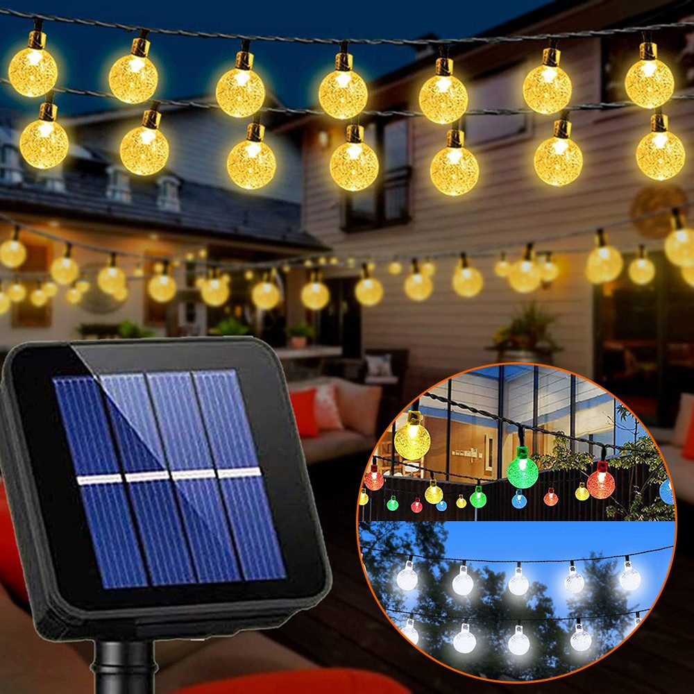 Rosnek LED-Lichterkette 5/9,5M, Solar, Wasserdichte, für Patio Garten Party Weihnachten, Seifenblasen-Kristallkugel