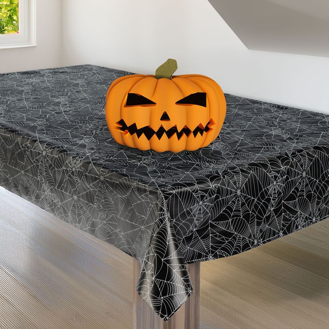 laro Tischdecke Wachstuchtischdecke Halloween Spinnennetz Schwarz PVC Eckig – Bild 5 von 5