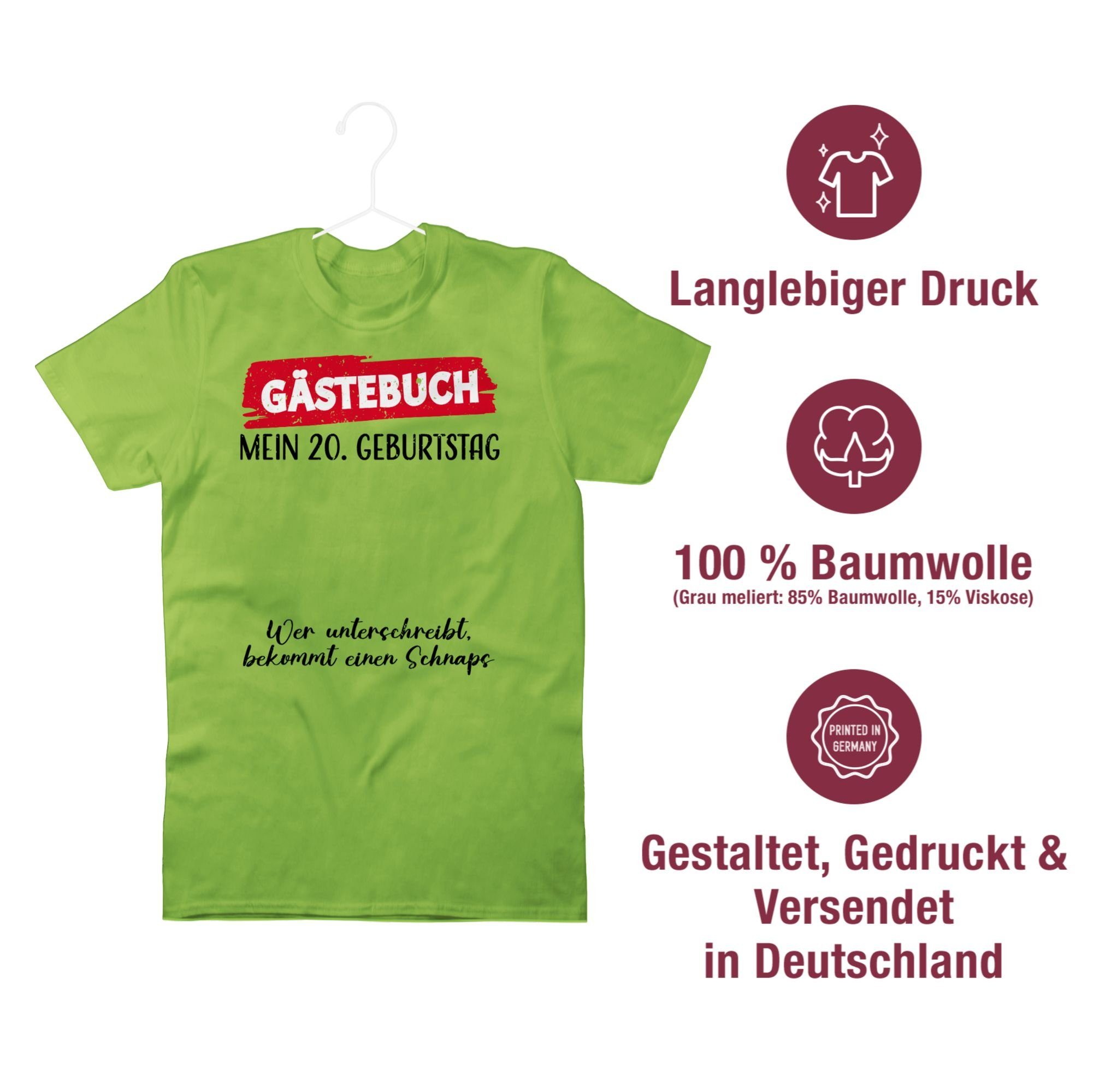 20. Geburtstag T-Shirt Geburtstag 20. Gästeliste 2 Hellgrün Unterschrift Lustig Gäste Gästebuch Shirtracer -