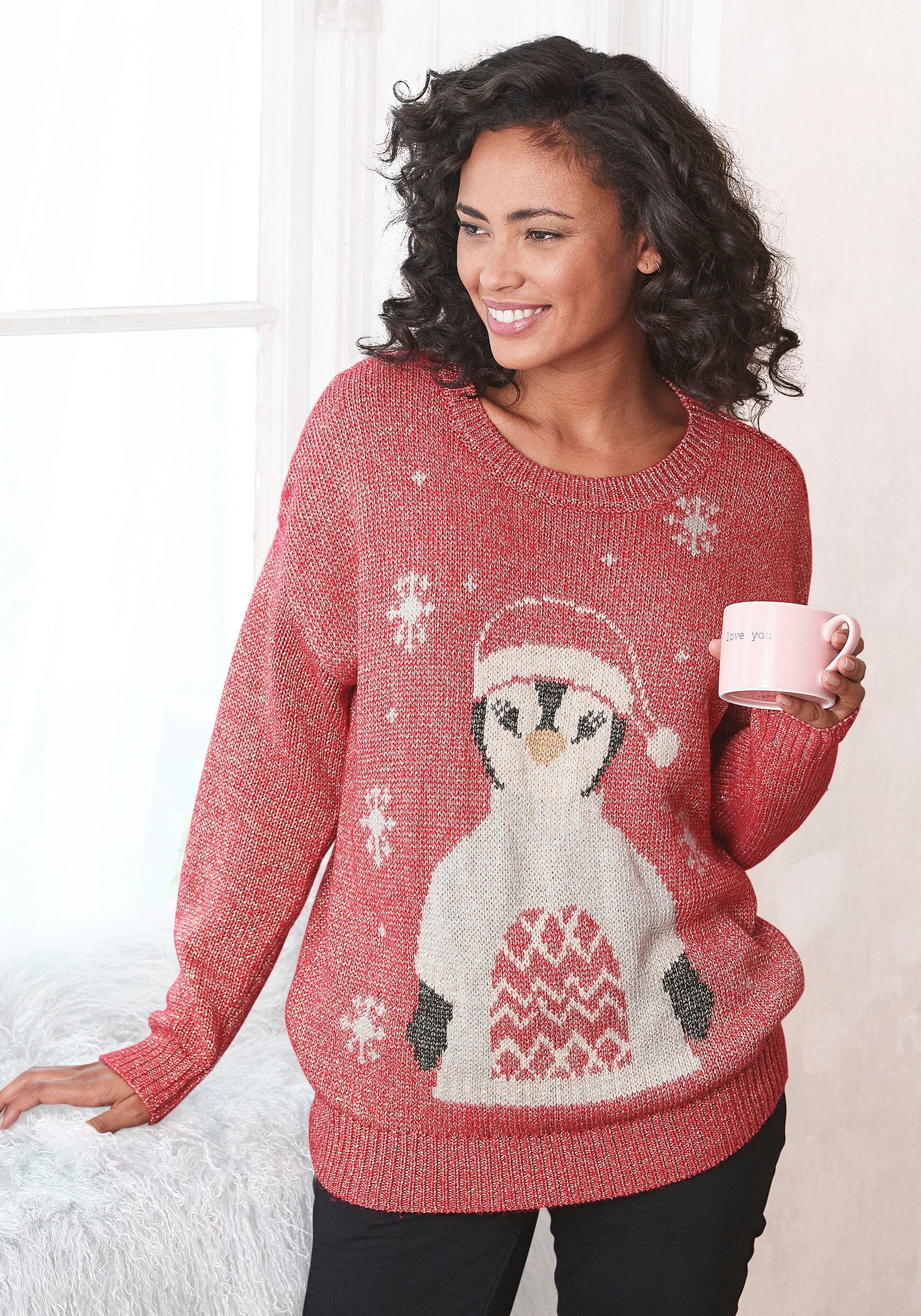 LASCANA Sweater Weihnachtspullover mit eingestricktem Motiv, Loungewear