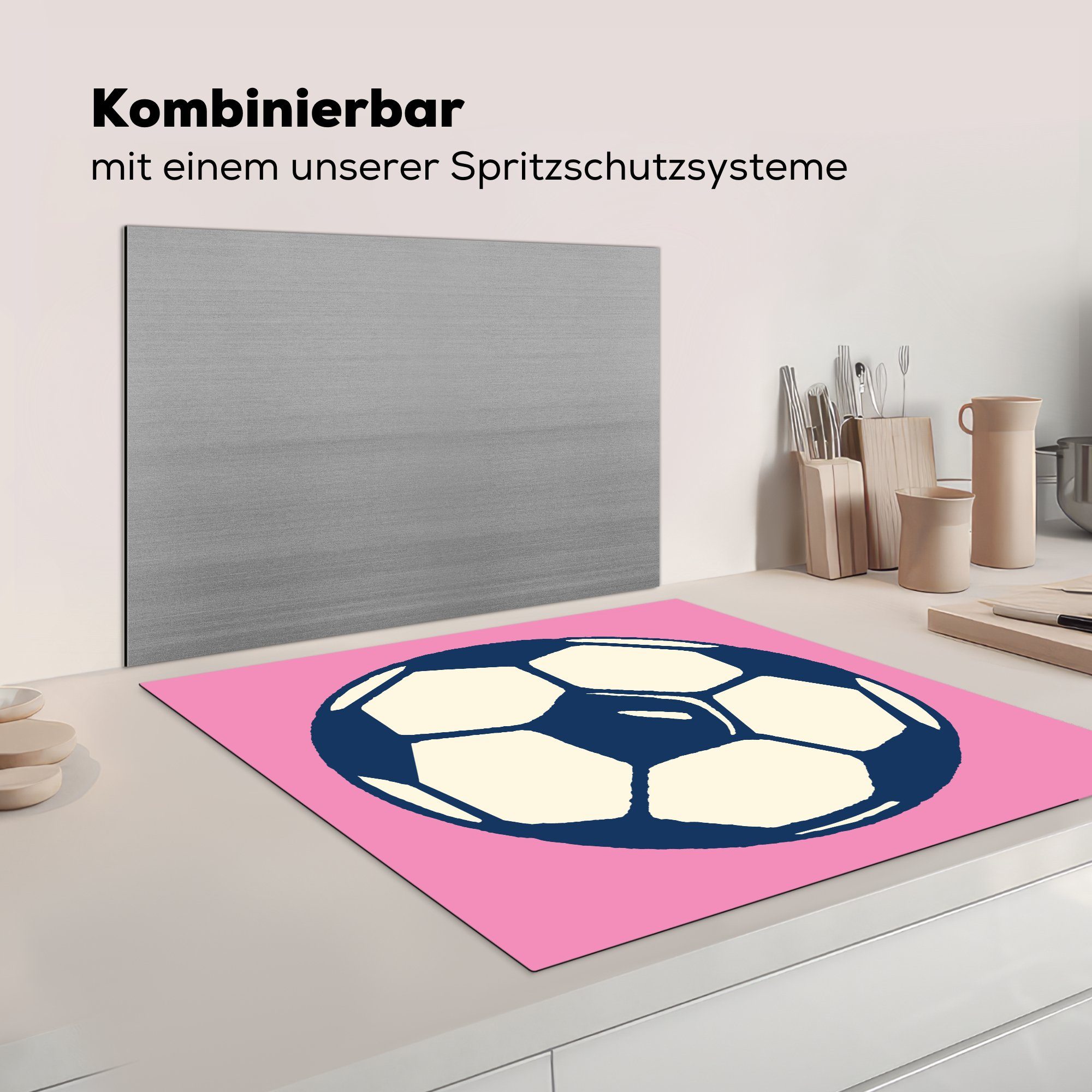 auf cm, 78x78 tlg), Vinyl, einem MuchoWow Eine Fußball von Ceranfeldabdeckung, -, rosa einem küche (1 für Herdblende-/Abdeckplatte Hintergrund Illustration Arbeitsplatte