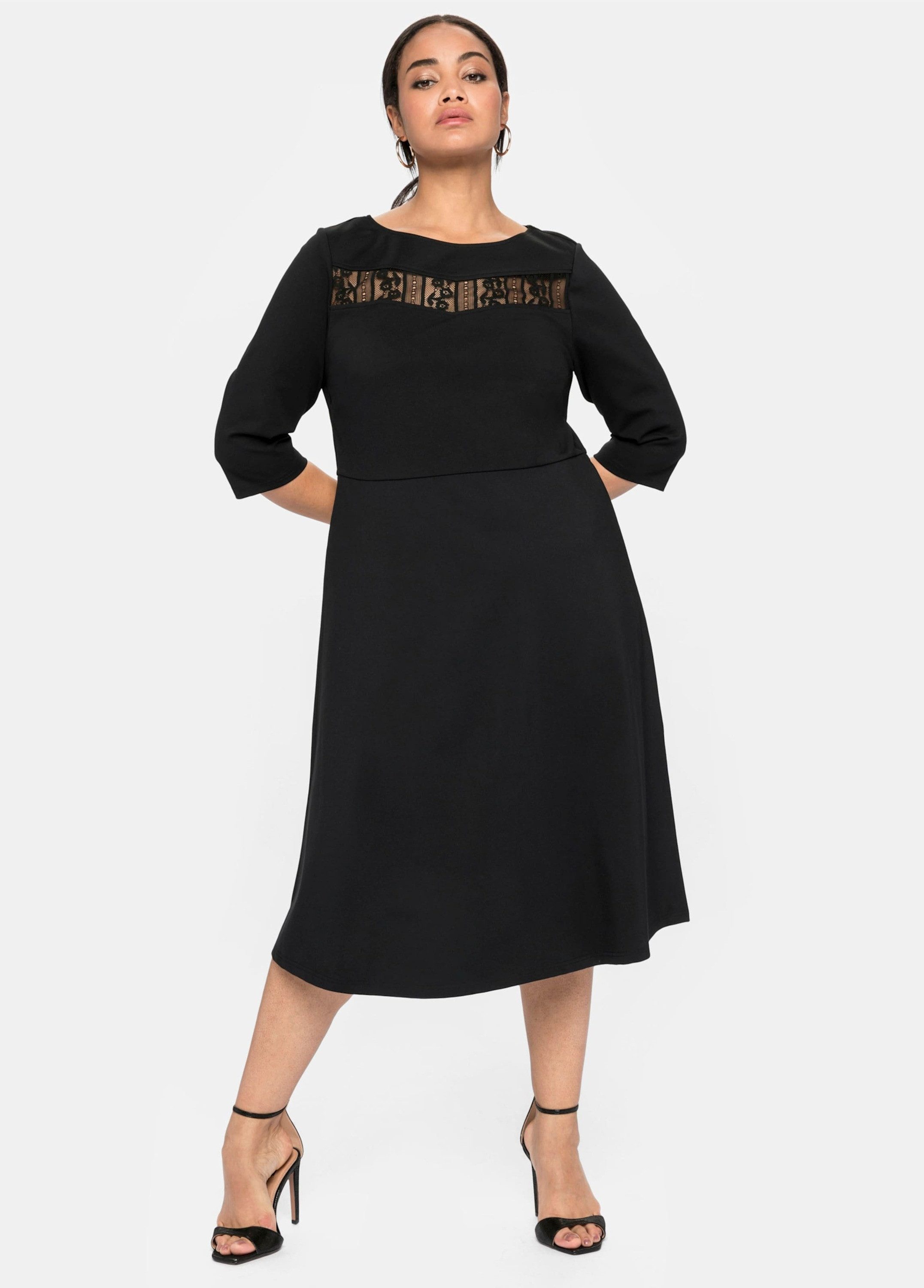 Sheego Etuikleid Abendkleid 3/4-Arm mit U-Boot-Ausschnitt und Spitzeneinsat günstig online kaufen