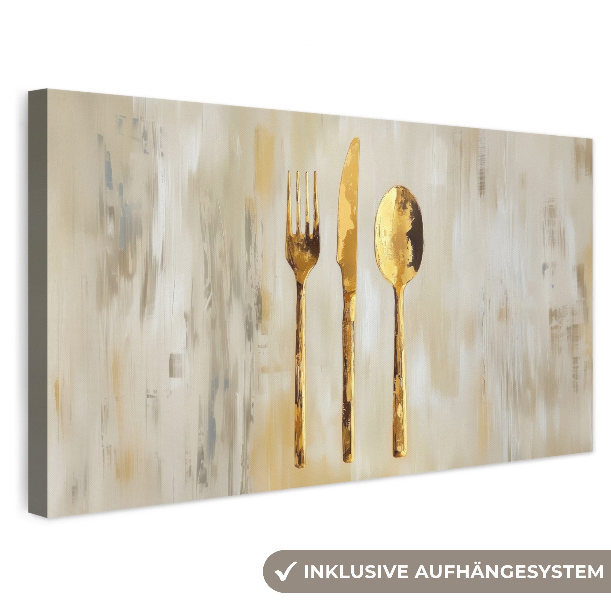 OneMillionCanvasses® Leinwandbild Panorama Farbe - Gold - Besteck - Küche, Fotodruck (1 St), Wandbild, Deko Schlafzimmer Wohnzimmer Flur 40x20 cm