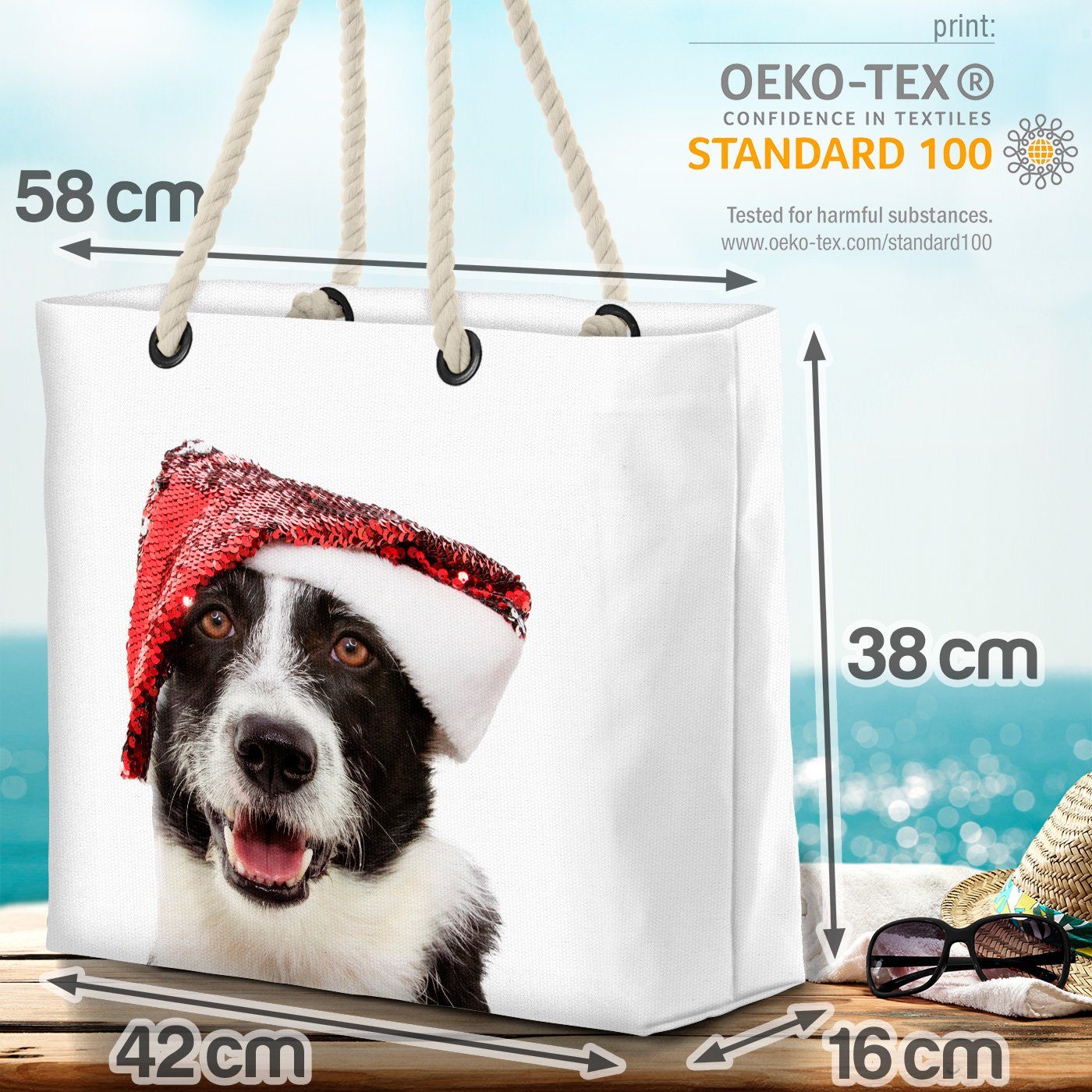 Strandtasche Weihnac Hunde (1-tlg), Hunde Weihnachtshunde Weihnachtshunde Nikolaus VOID Nikolaus