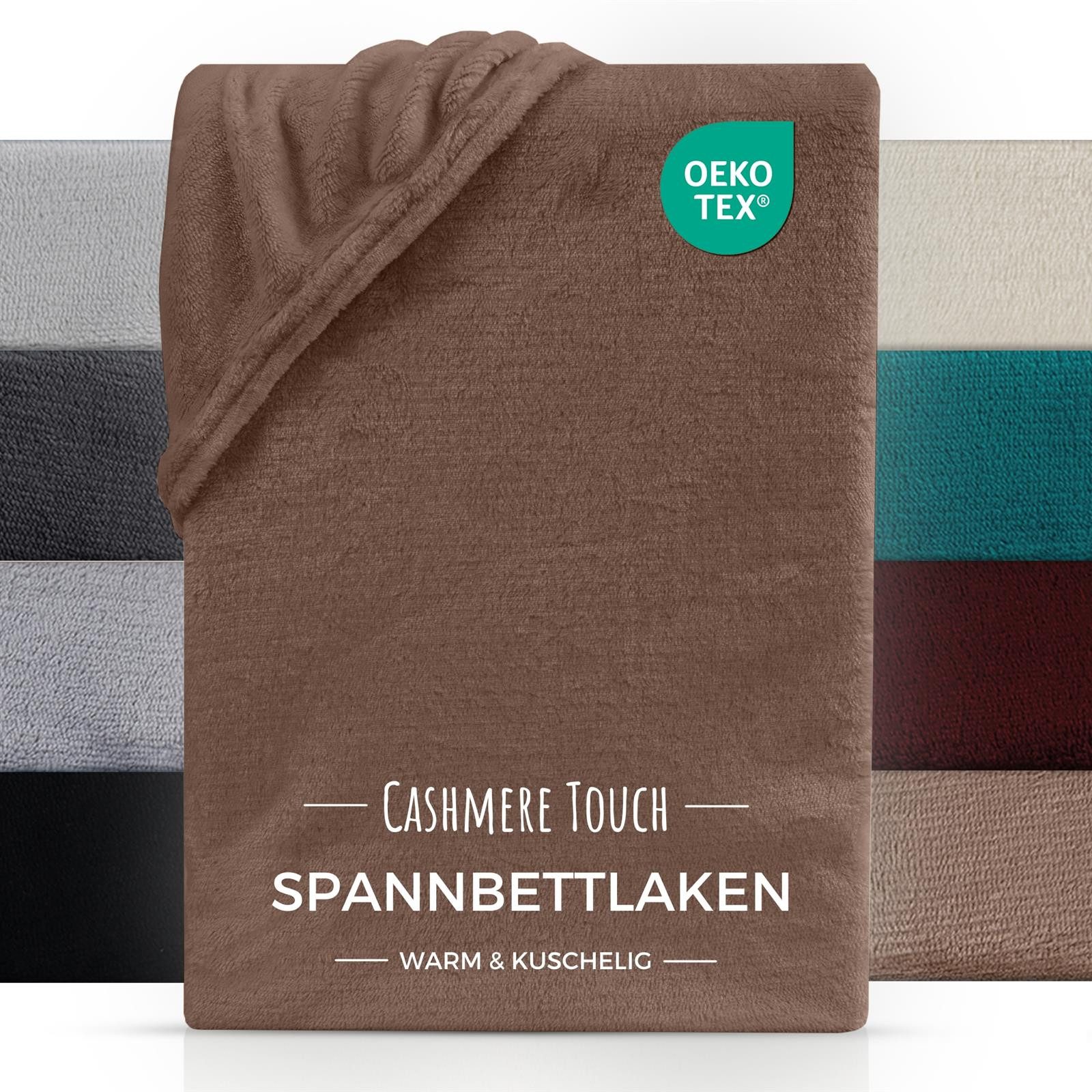 Carpe Sonno Spannbettlaken Cashmere Touch Winter Bettlaken 90x200 100x200 140x200 180x200 200x200, Fleece, Gummizug: rundum, (1 Stück), Kuscheliges Spannbettlaken 200x200 Warmes Spannbetttuch Braun