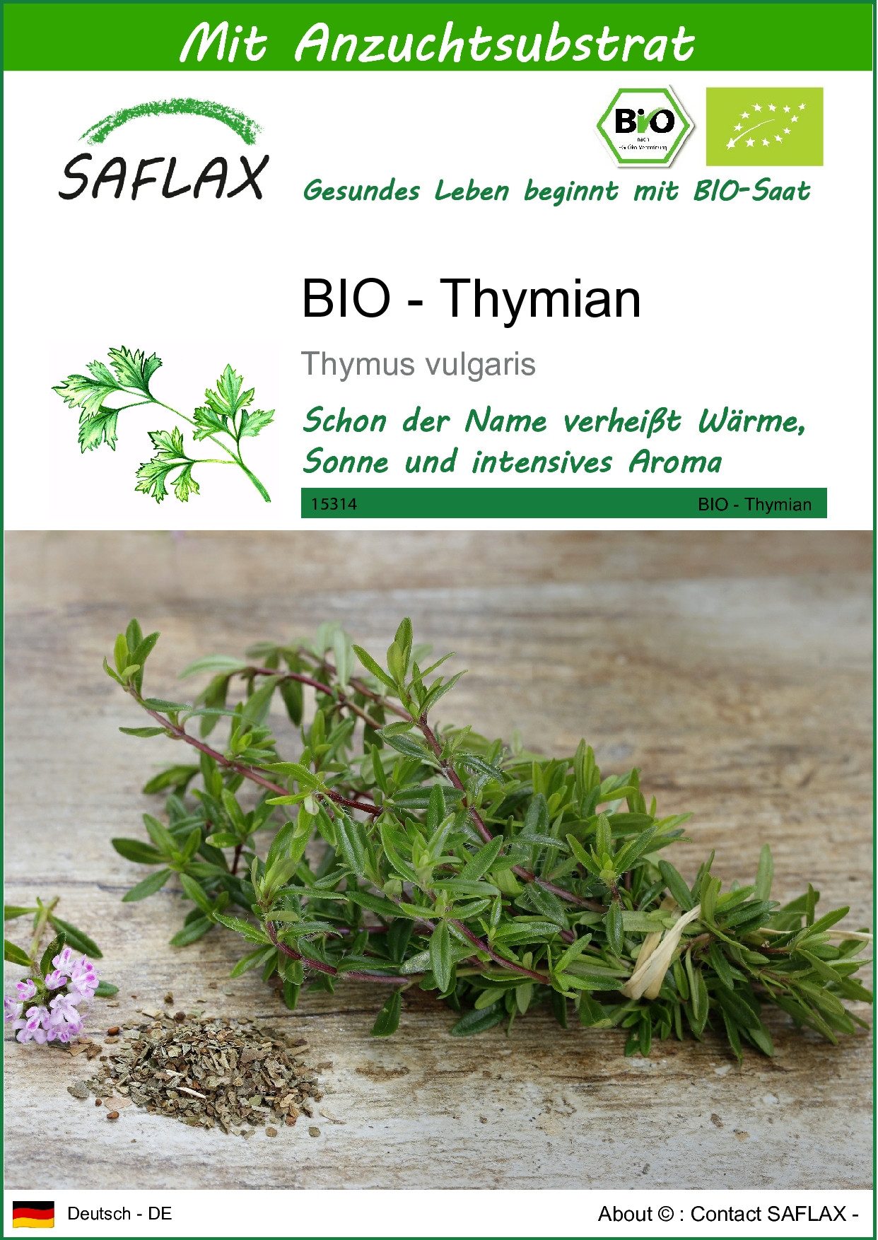 SAFLAX Kräutersamen SAFLAX - Samen und Substrat - BIO - Thymian