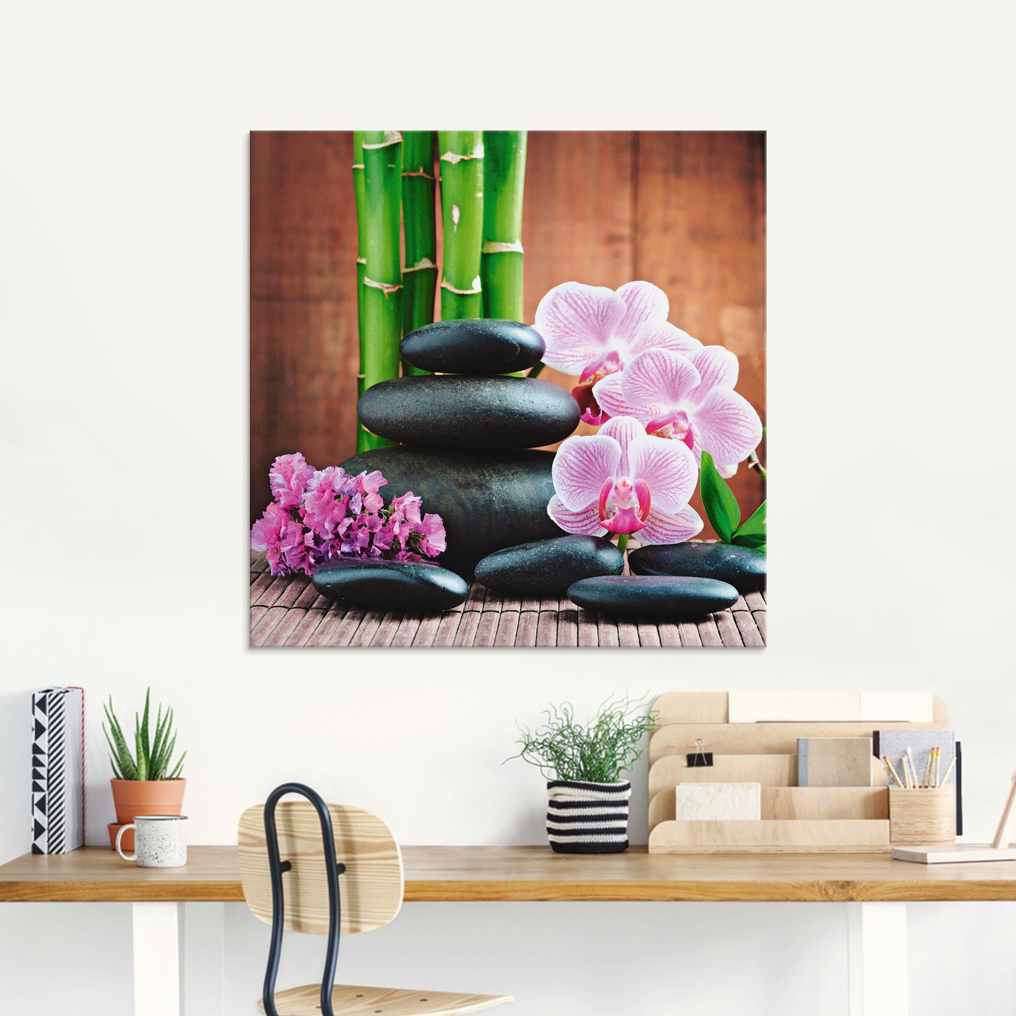 Artland Glasbild Spa Konzept Größen in (1 Zen Zen Steinen verschiedenen St), Orchideen