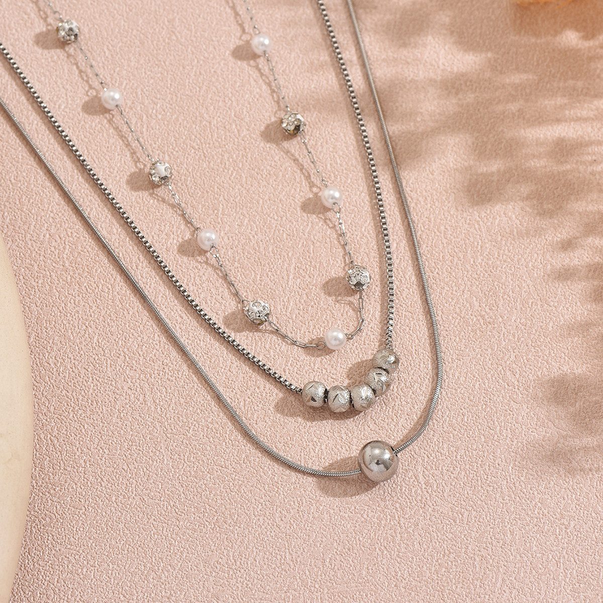 KARMA Ketten-Set Halskette Damen mehrlagig Silber aus Edelstahl (wasserfest & antiallergisch, Damenschmuck Layering-Kette), Damenkette mit Kristallen