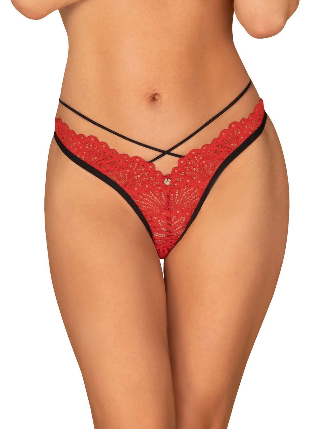 String String Mettia rot-schwarz mit Spitze transparent