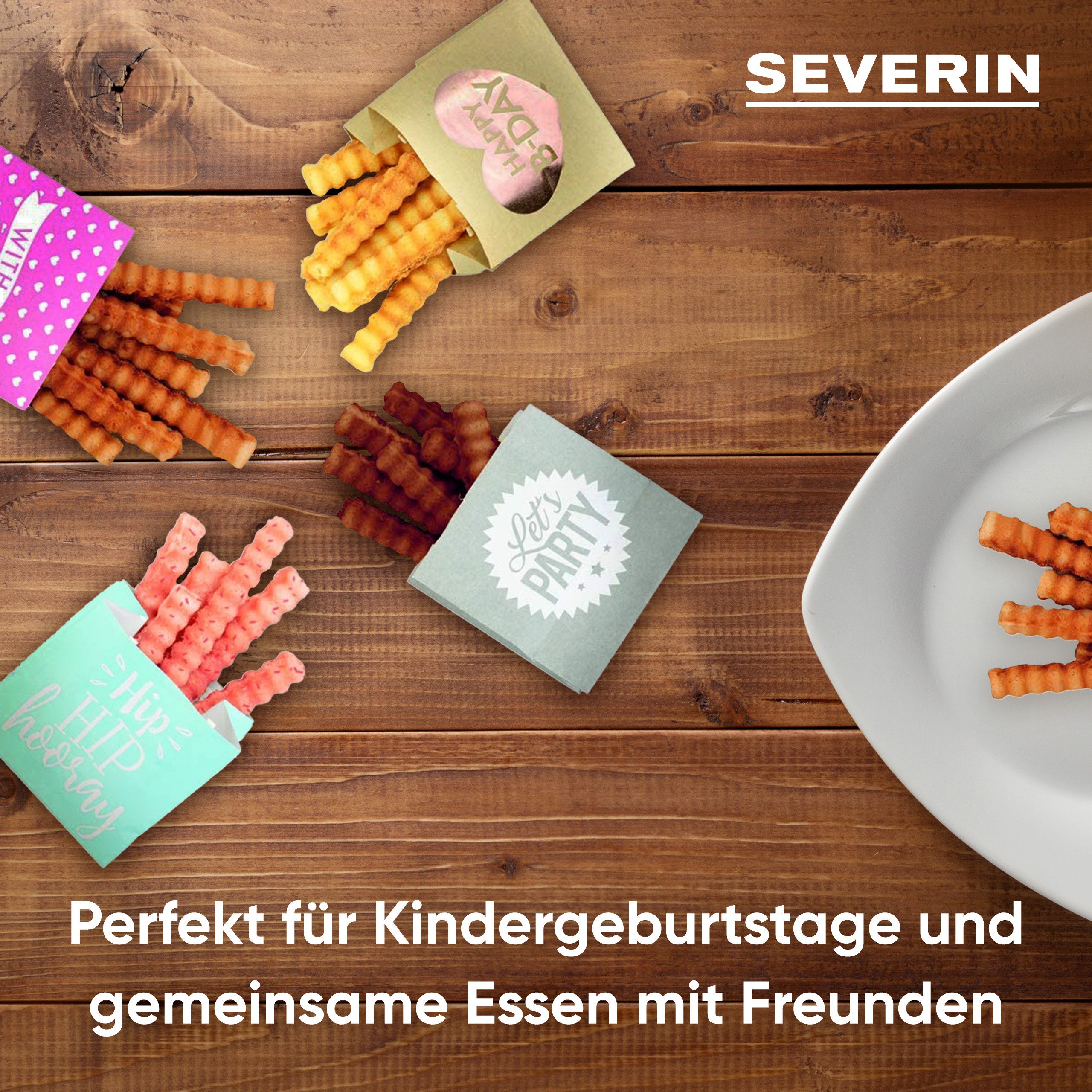 Severin Waffeleisen Waffelpommes-Maker WA 2114, 800 W, 800W, antihaftbeschichtet, für Kindergeburtstage & Partys