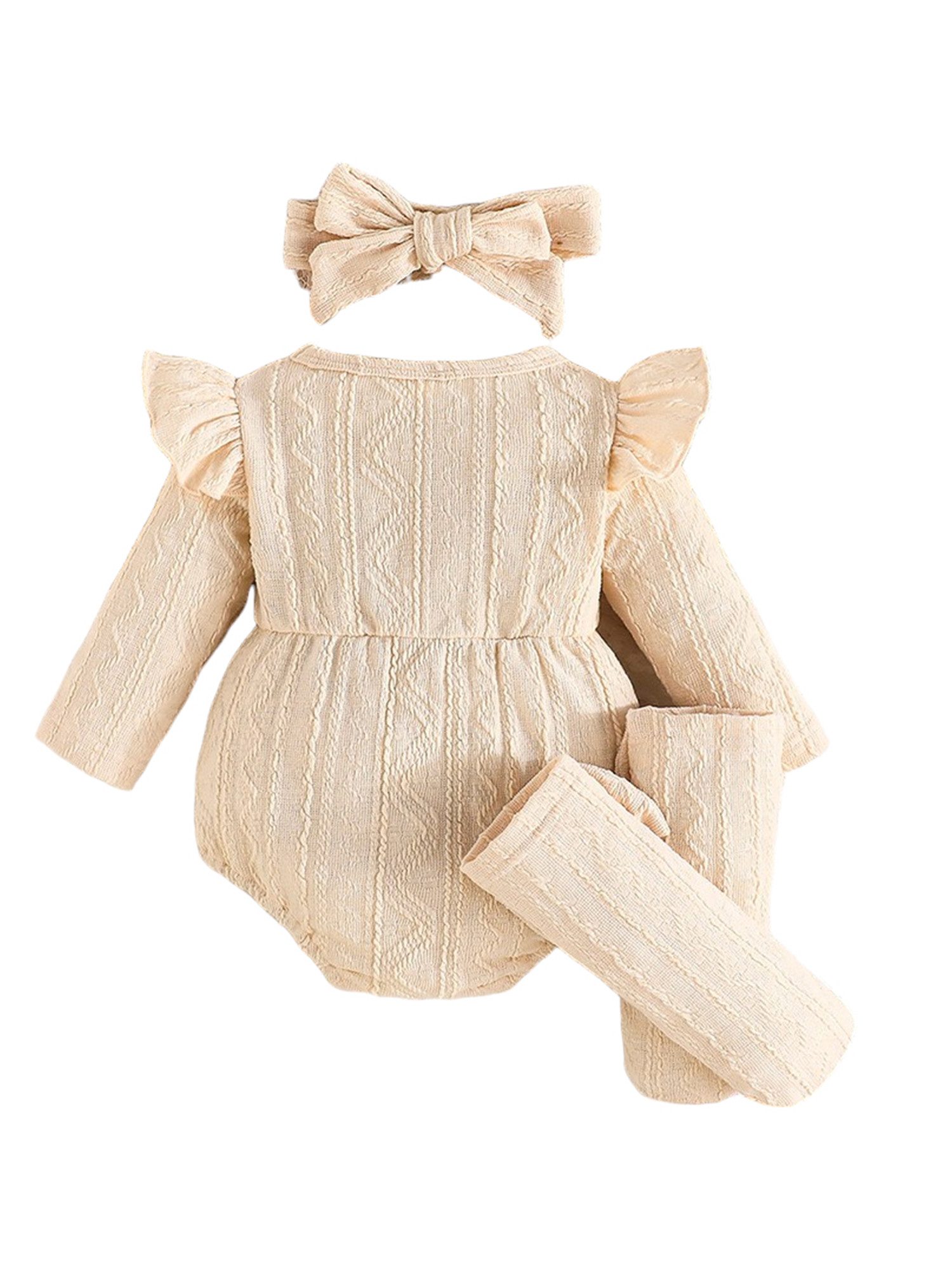 Lapastyle Strampler Baby Mädchen Einfarbig Jacquard Bodysuit Babykleidung mit Blumen (Strampler + Stirnband + Socken), 3-tlg) Baby Mädchen Einfarbig Jacquard Bodysuit Babykleidung mit Blumen