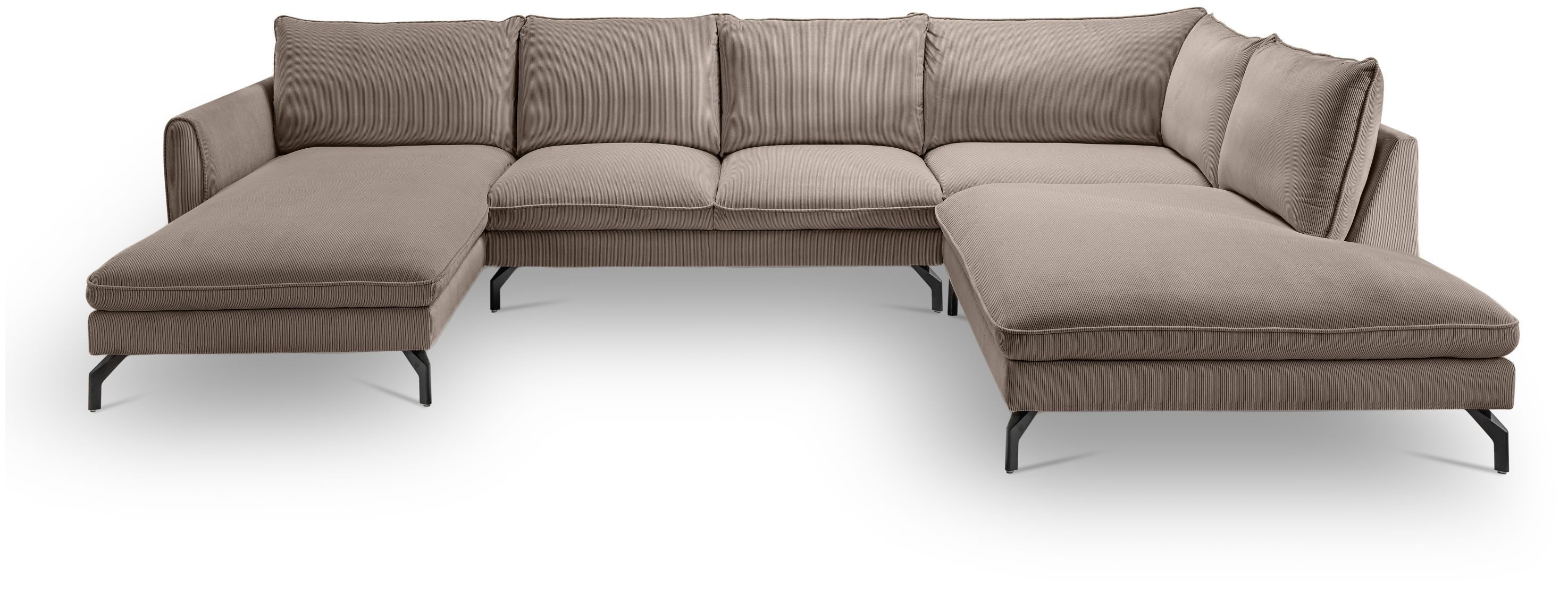 xonox.home Wohnlandschaft, in U-Form Recamiere rechts aus Kleincord in braun-beige 361x87x202cm