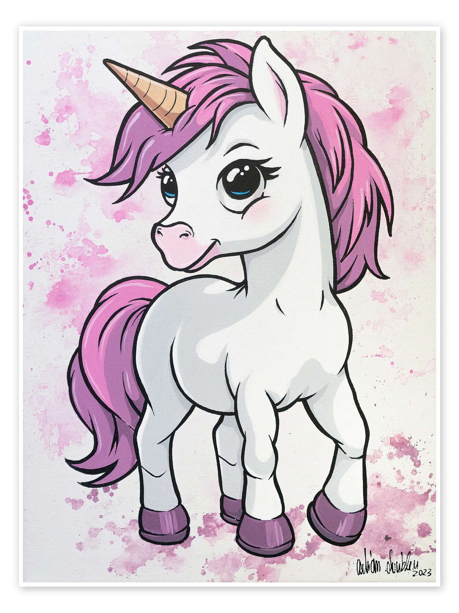 Posterlounge Wandbild Kleines Einhorn, A.DOUBLE.U, erhältlich als Poster, Leinwandbild, Wandsticker oder Acrylglasbild