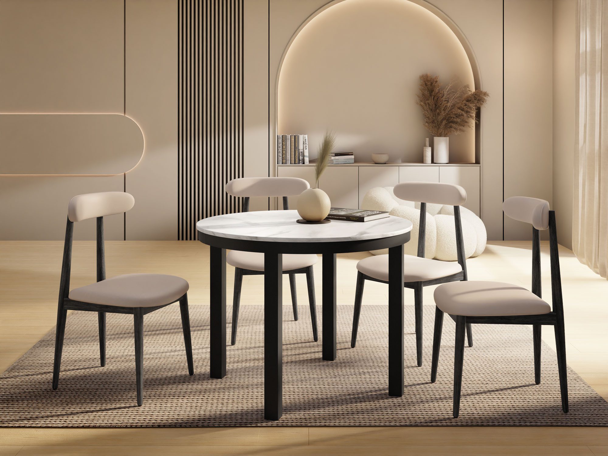 WFL GROUP Esstisch Corin ausziehbar rund loft-stil mit schwarzen Metallbeinen (MADE IN EU, erhältlich in einer Größe – 100x100x76 cm, ausziehbar auf 180 cm), platzsparender Tisch für kleine Küche, Esszimmer oder Wohnzimmer