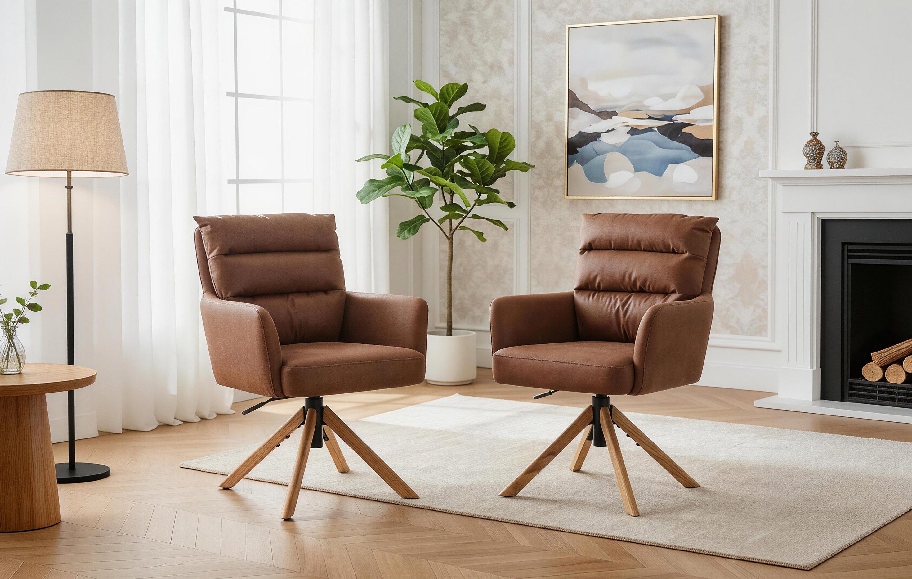 DUBI Möbel Polsterstuhl Mika-Jule, Federkern, Eiche geölt, 360° drehbar & höhenverstellbar im 2er-Set