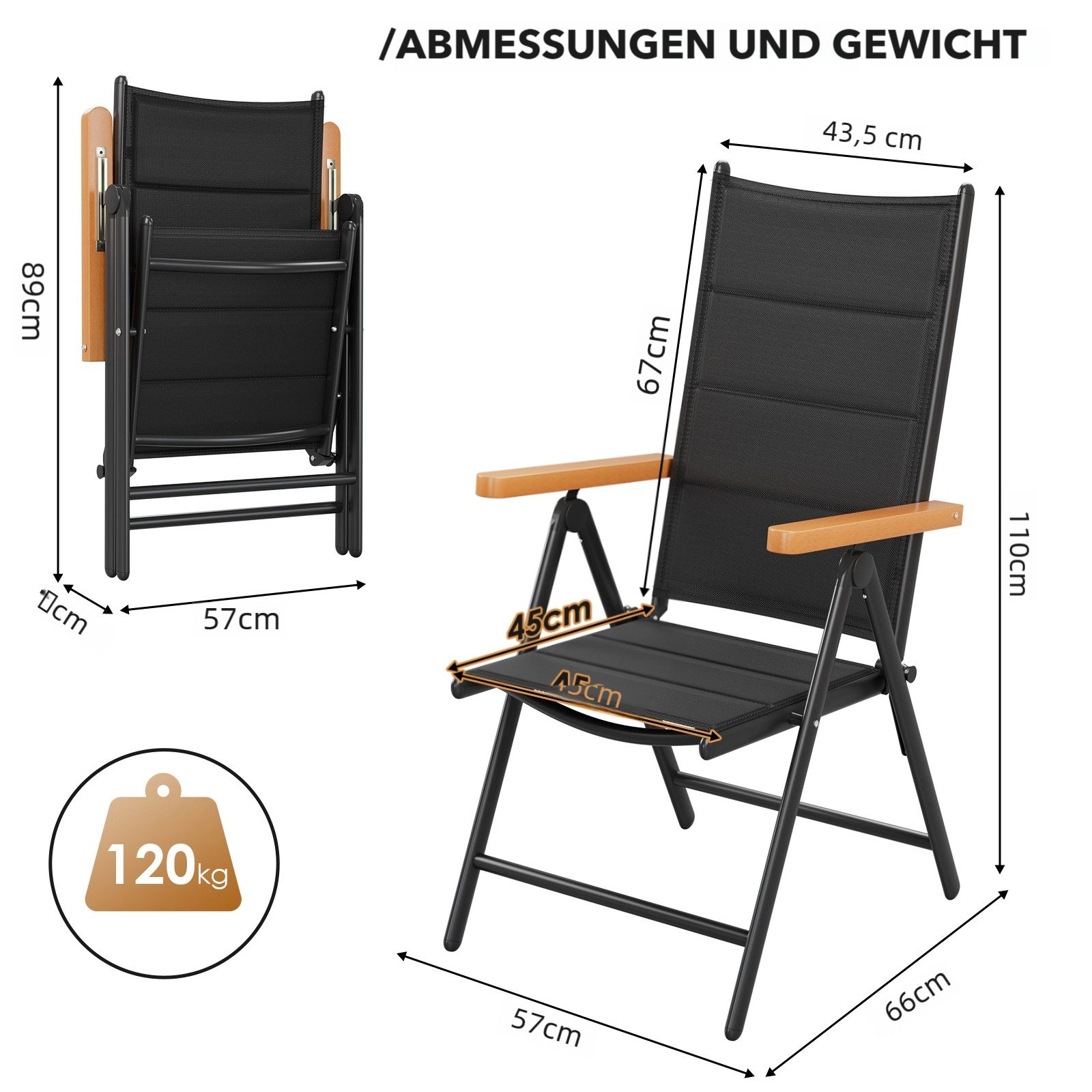 TLGREEN Gartenstuhl Hochlehner Klappbar,2er Set Aluminium günstig online kaufen