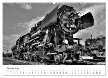 CALVENDO Wandkalender Unter Dampf - Eisenbahnromantik in schwarz-weiß (Premium, hochwertiger DIN A2 Wandkalender 2023, Kunstdruck in Hochglanz)