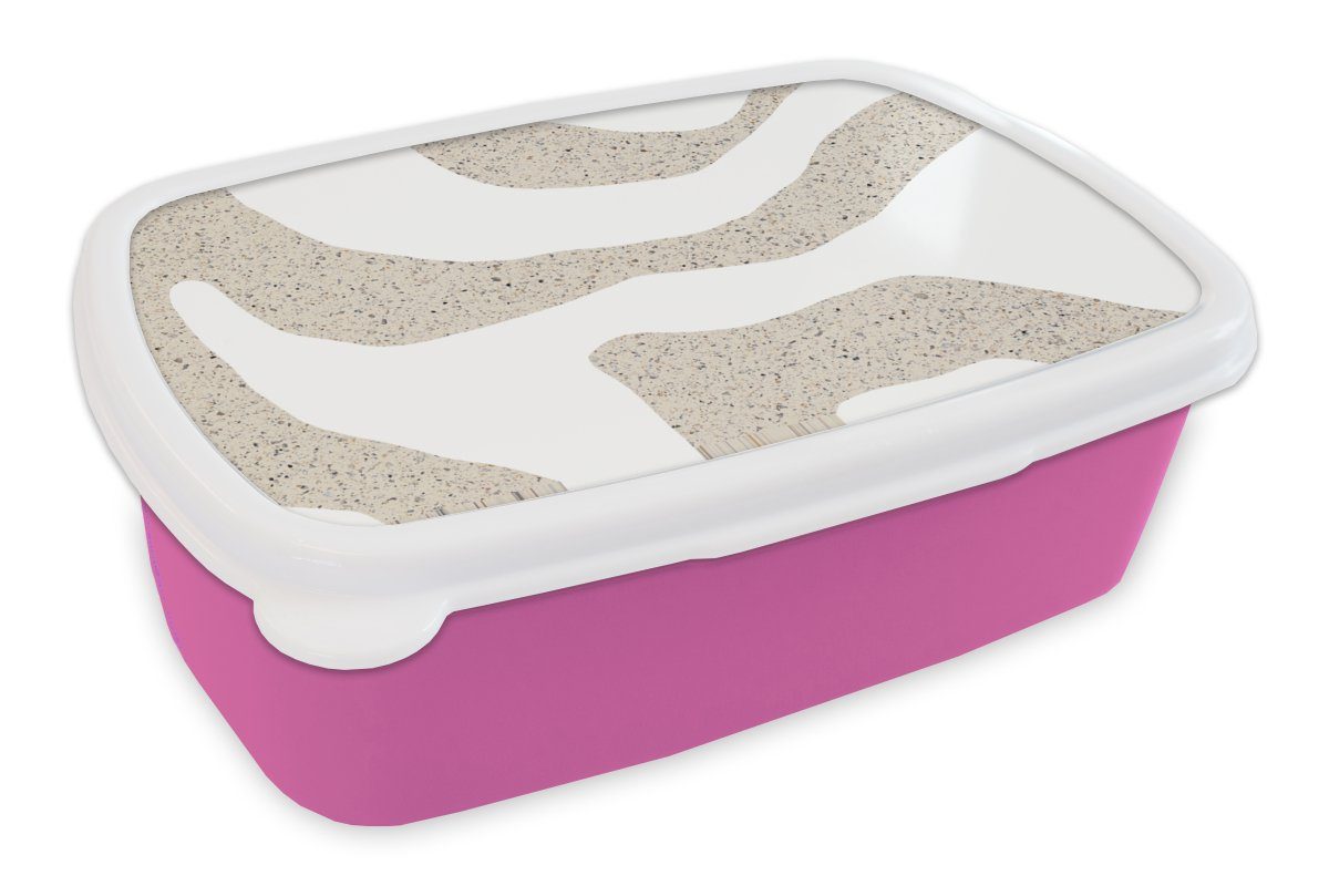 MuchoWow Lunchbox Abstrakt - Terrazzo - Design - Beige, Kunststoff, (2-tlg), Brotbox für Erwachsene, Brotdose Kinder, Snackbox, Mädchen, Kunststoff rosa