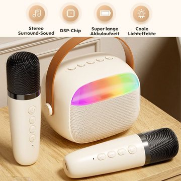MAGICSHE Mini Karaoke-Maschine (Bluetooth-Lautsprecher mit 2 drahtlosen Mikrofonen LED-Leuchten)
