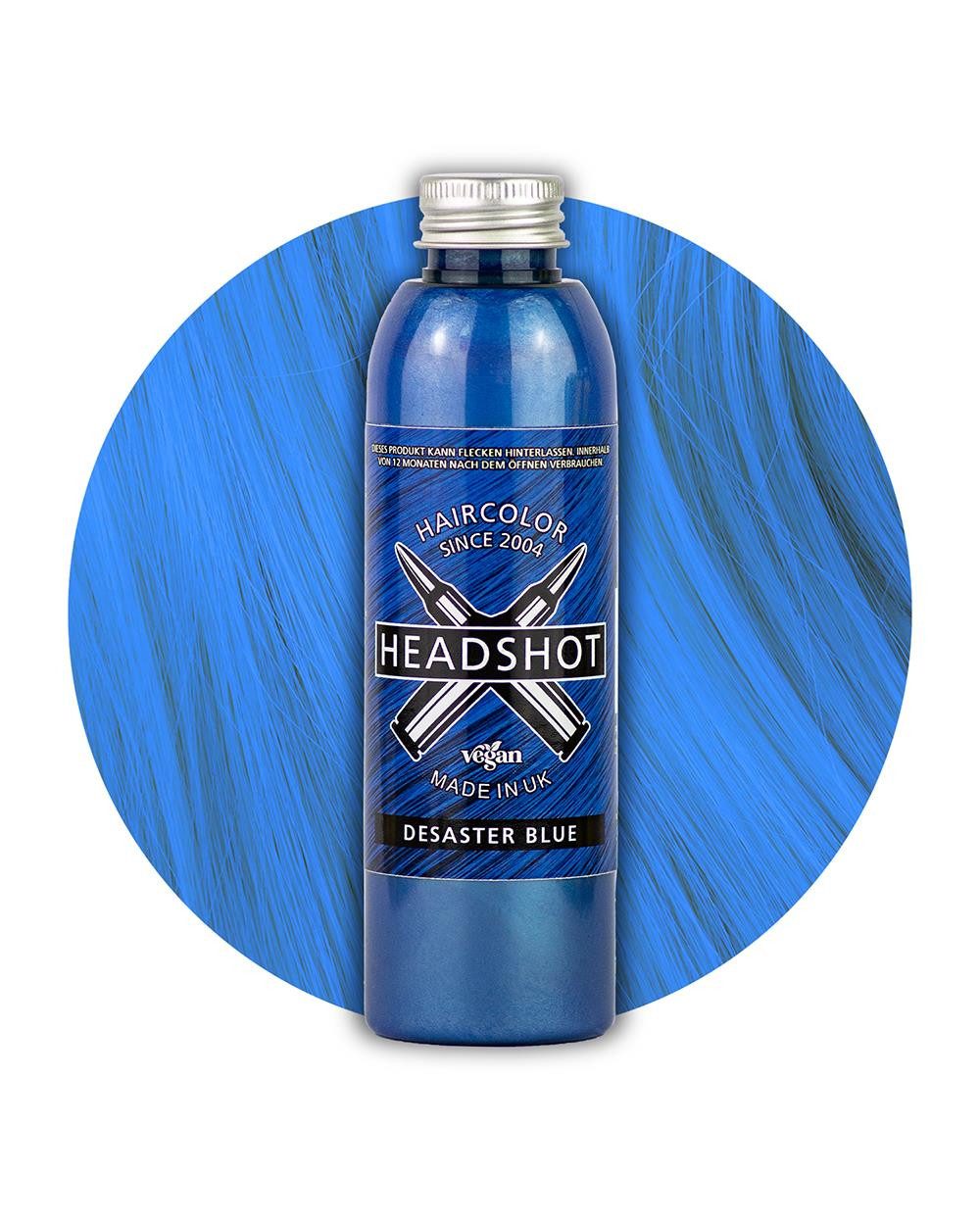 Haartönung Headshot Haartönung vegane Haarfarbe Desaster Blue 150 ml, Packung, Chemikalien